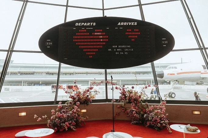Now boarding Mr. &amp; Mrs. Salice 🛫

We had too much fun planning this wedding! 
Planning/Design | @atlaseventanddesign 
Photography | @amcrommett 
Florals | @jura.flr 
Hair | @lizzyweinberg 
Makeup | @joannadaniellmua 
Bridal Party Hair | @beautyi