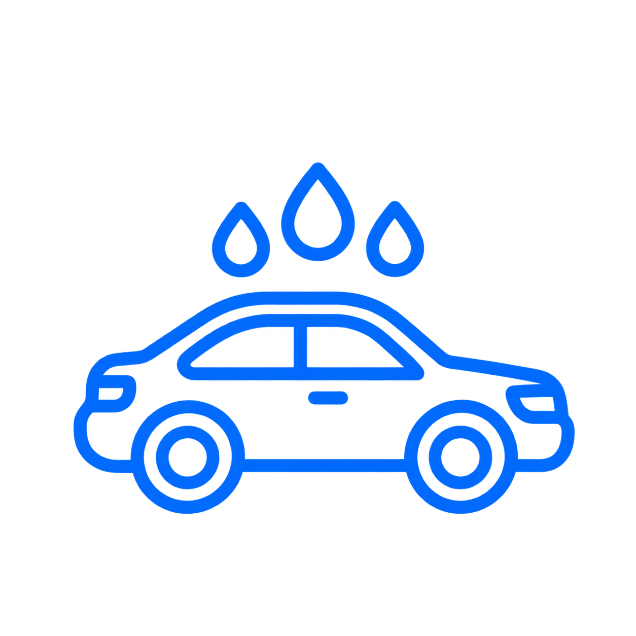 Icon of a car with three water droplet symbols above it, representing water conservation or rainfall collection.