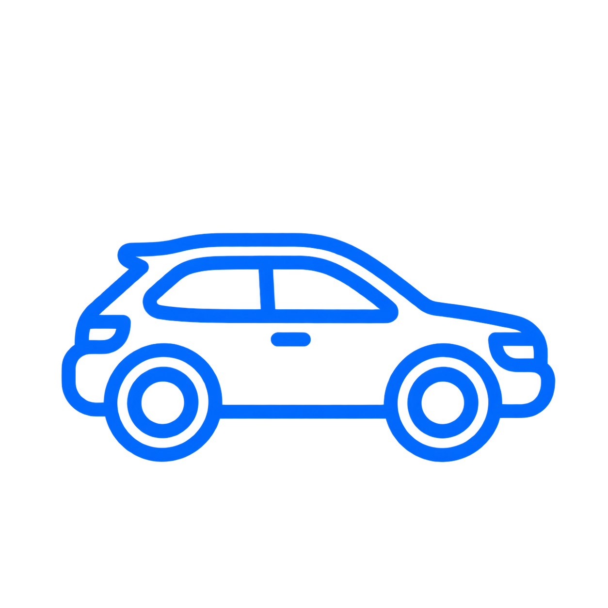 Neon blue outline of a compact car, isolated on a black background.