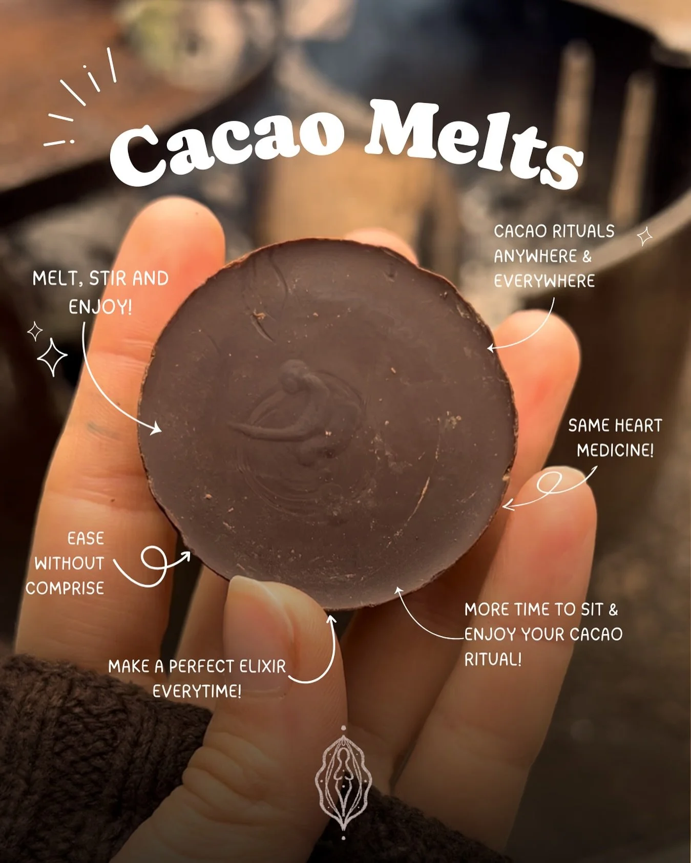 🥳 She&rsquo;s here!! The moment we&rsquo;ve been waiting for&hellip;
If you haven&rsquo;t yet seen we have just launched our brand new Mumma Cacao Melts 🤎✨

We dreamt of this while brewing cacao while camping, before long work days and while juggli