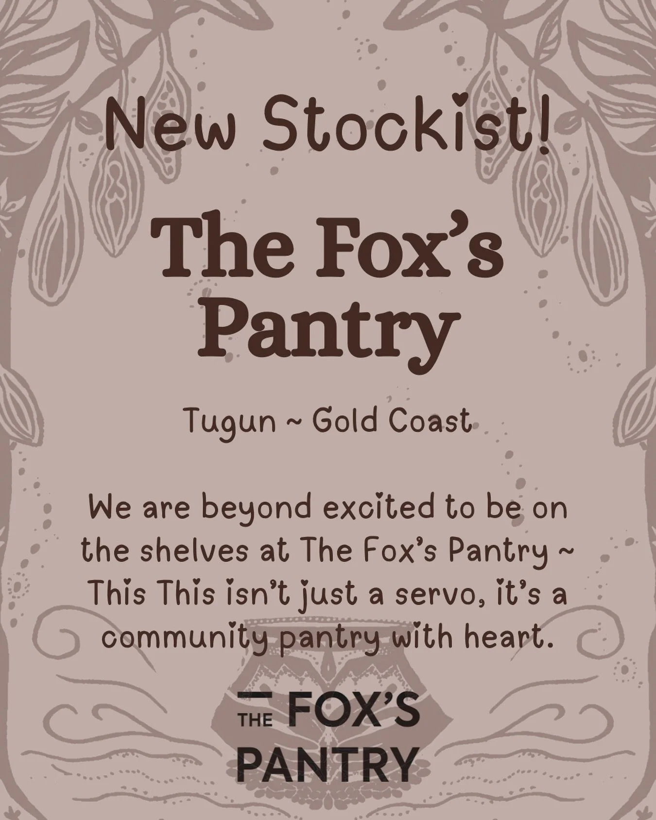 GUYS!!!!! We are beyond excited to now be on the shelves of THE FOX&rsquo;S PANTRY!!

A health food store&hellip; next to a servo!!! GENIUS!! 👏

A 24/7 health food store with fresh food made there and all the goodies on the shelves ~ now thats a sto