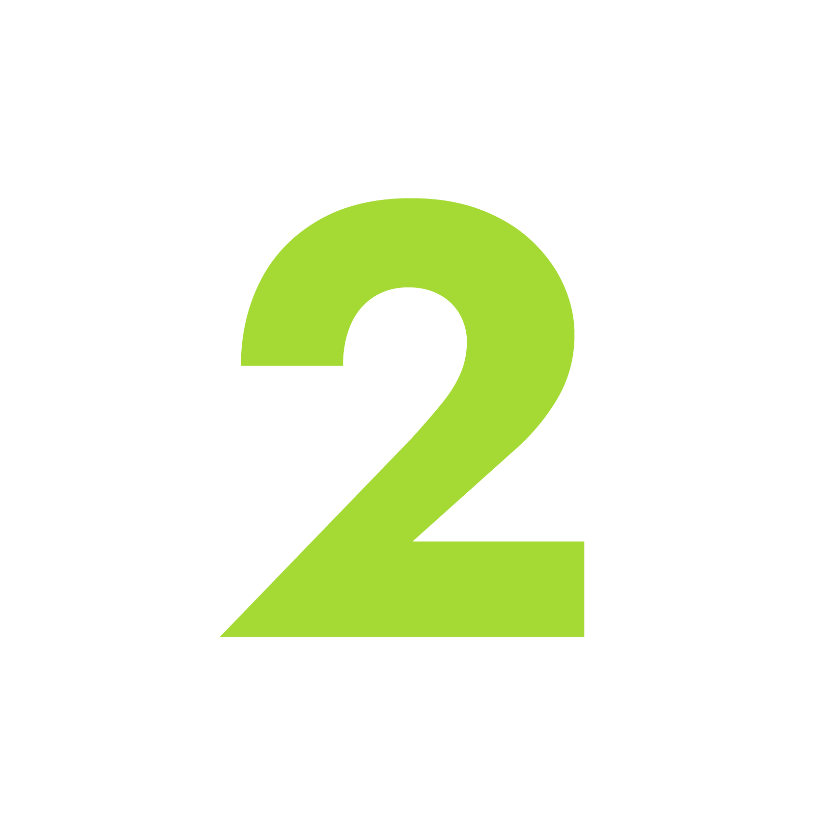 Großes grünes Zahlensymbol '2' auf schwarzem Hintergrund