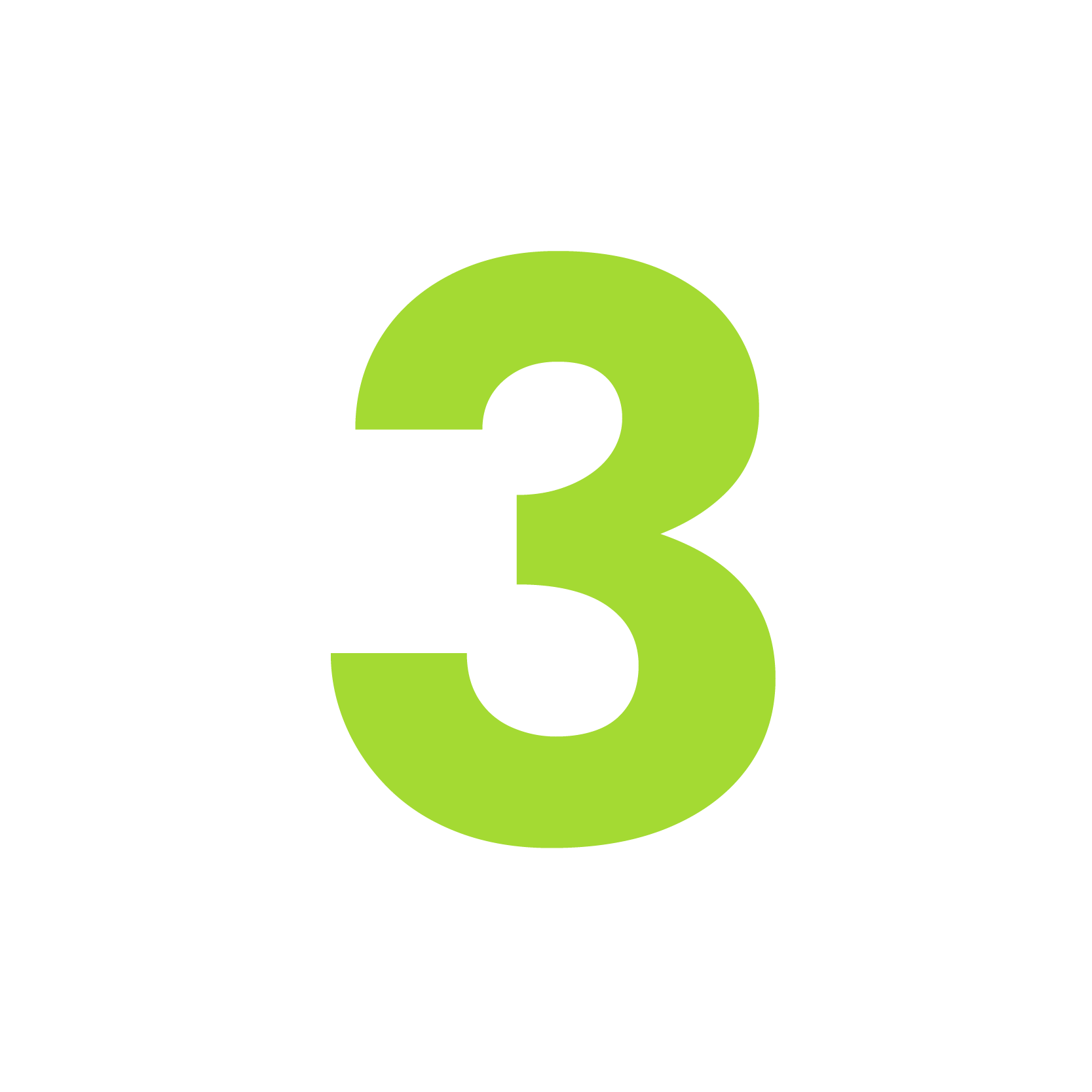 Graue Zahl 3 auf schwarzem Hintergrund, mit grünem Schatten