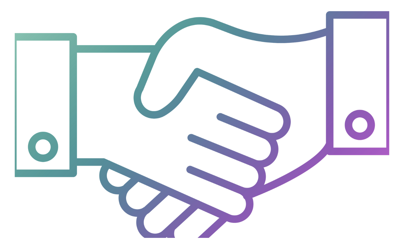 Outline illustration of two hands shaking, emphasizing agreement or partnership.