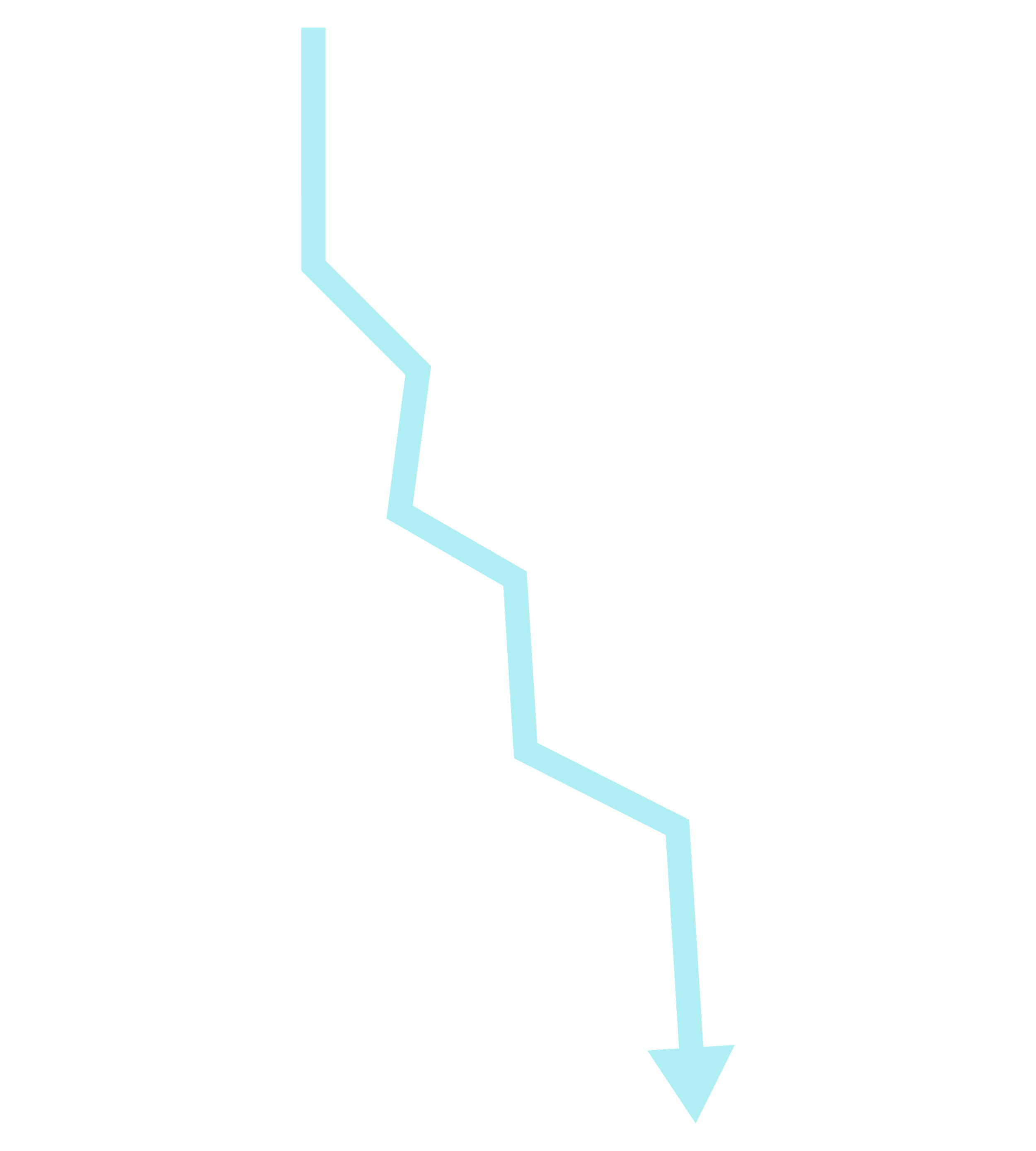 A black line graph with a light blue arrow pointing downwards through the center, depicting a sharp decline.