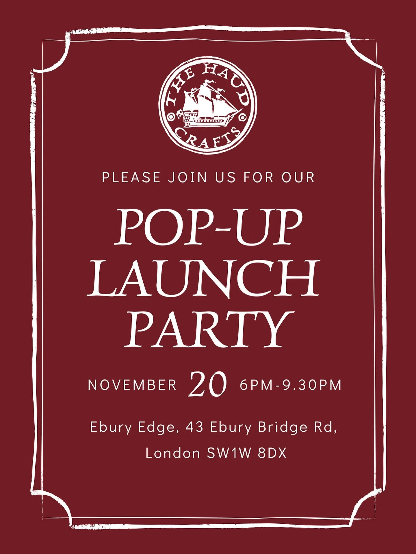 Join us for The Haud&rsquo;s Pop-Up Launch Party: 

📅 November 20th 
⏰ 6pm-9.30pm 
📍 Ebury Edge, 43 Ebury Bridge Rd, London SW1W 8DX

Enjoy music, sip on English sparkling wine and indulge in a very special Haud cake while discovering our newest co