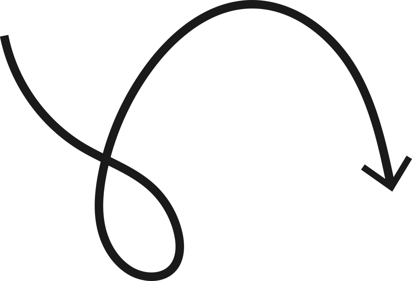 Schwarzes Icon eines Pfeils, der in eine geschwungene Richtung zeigt.