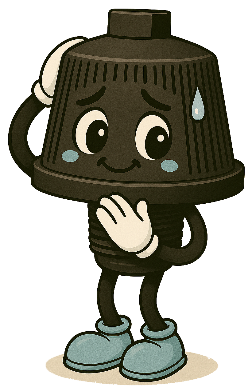 Maskottchen einer Filterdüse im Cartoon-Stil