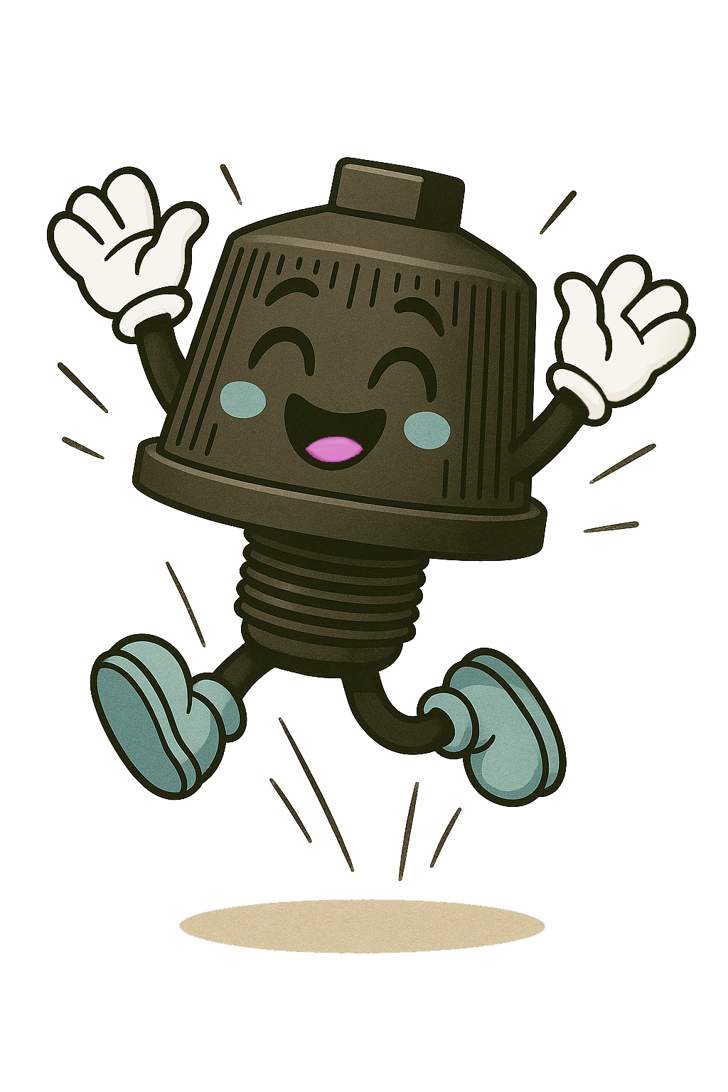 Maskottchen einer Filterdüse im Cartoon-Stil