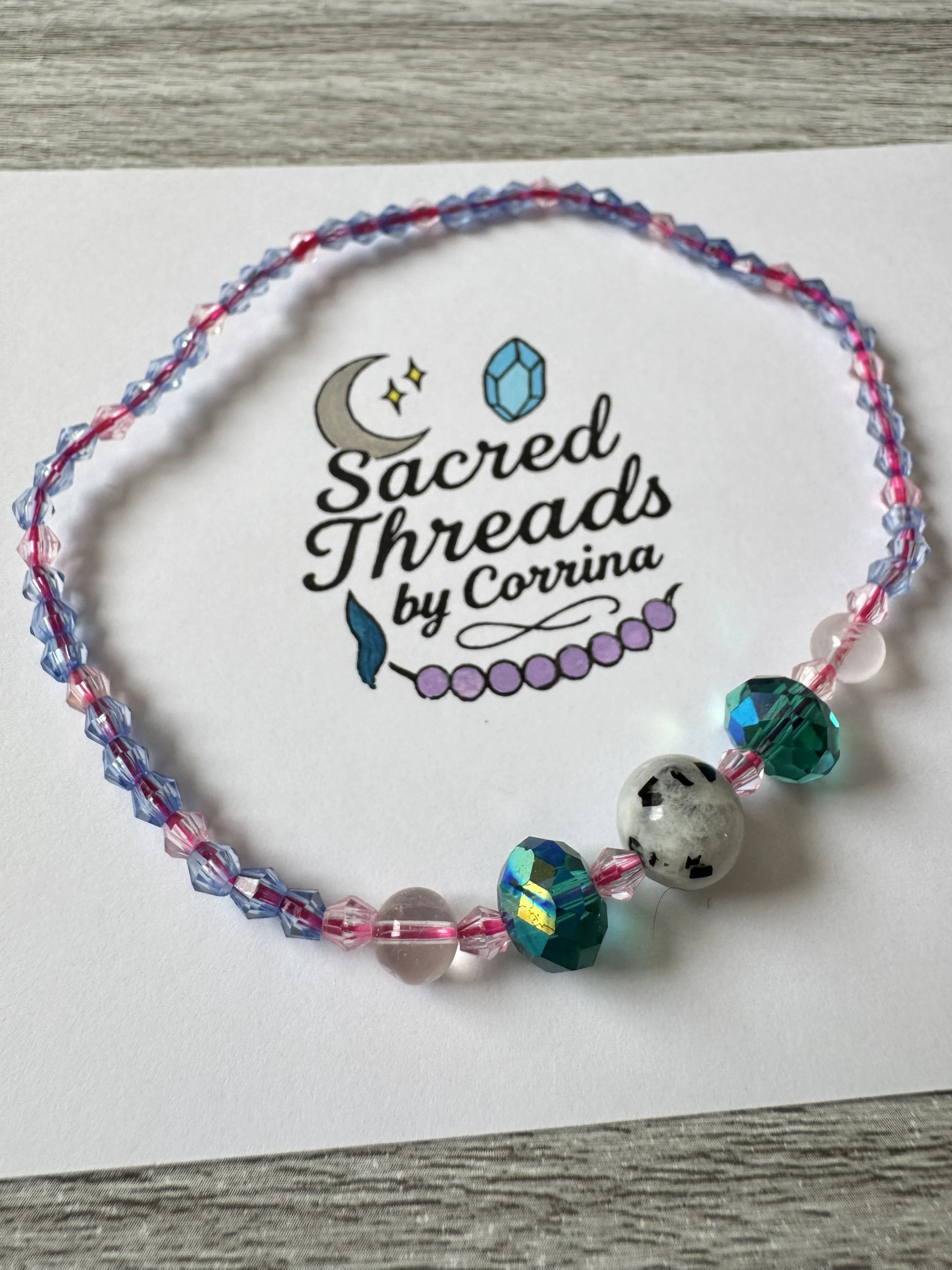 Rainbow Moonstone & Rose Quartz Anklet