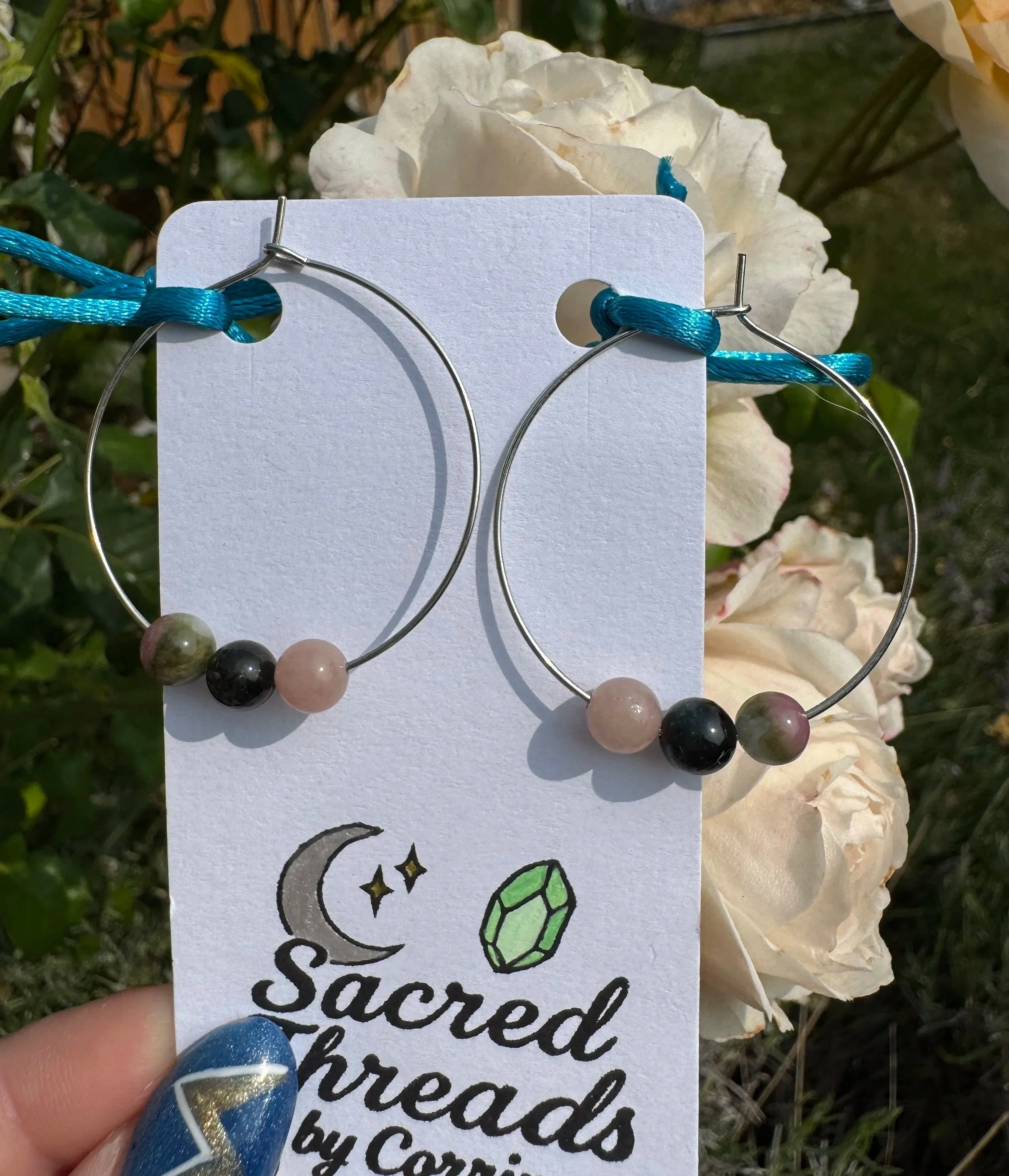 Mixed Tourmaline Beaded Earrings (Silver Toned)