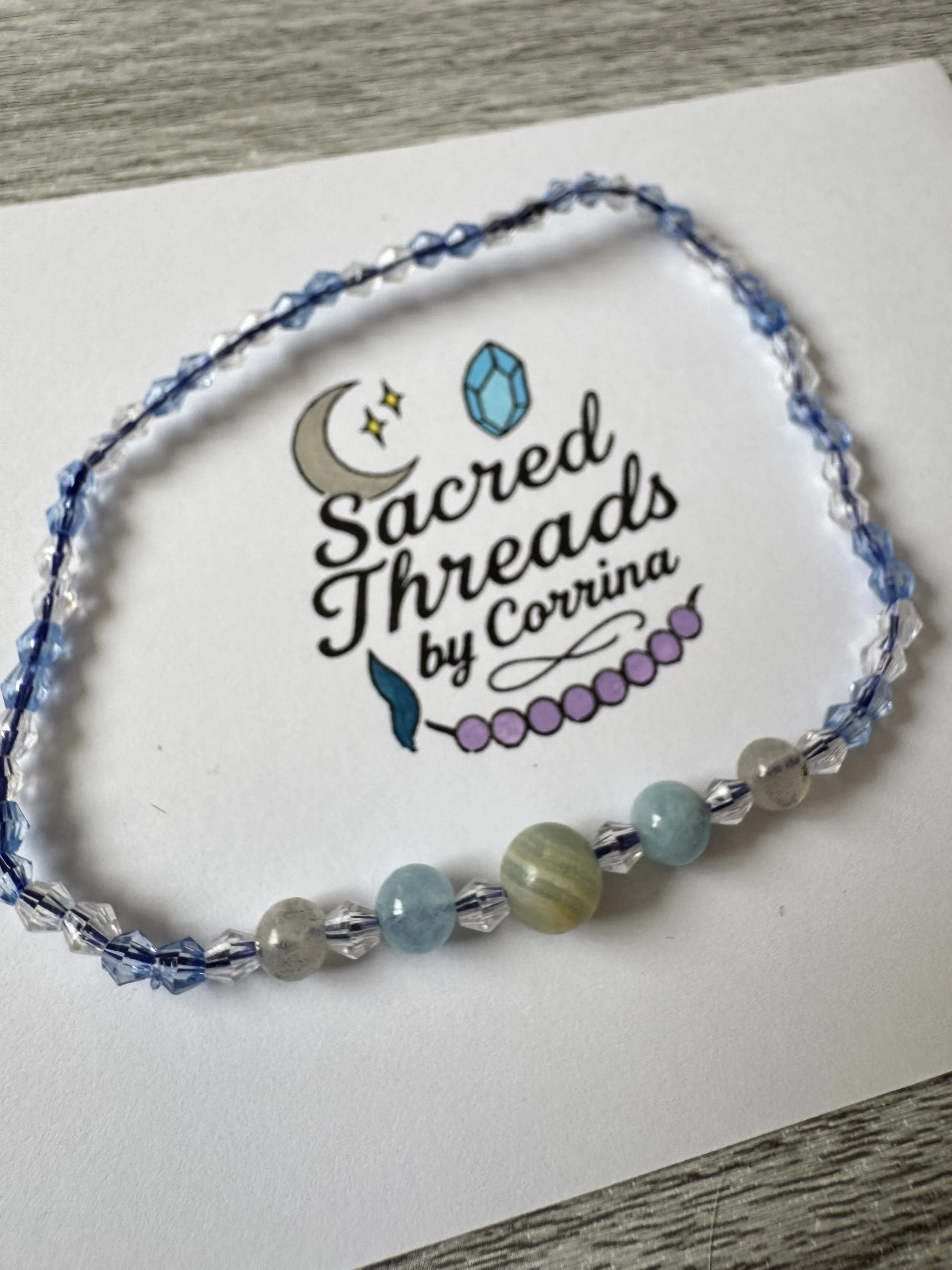 Blue Onyx (Calcite), Aquamarine & Labradorite Anklet