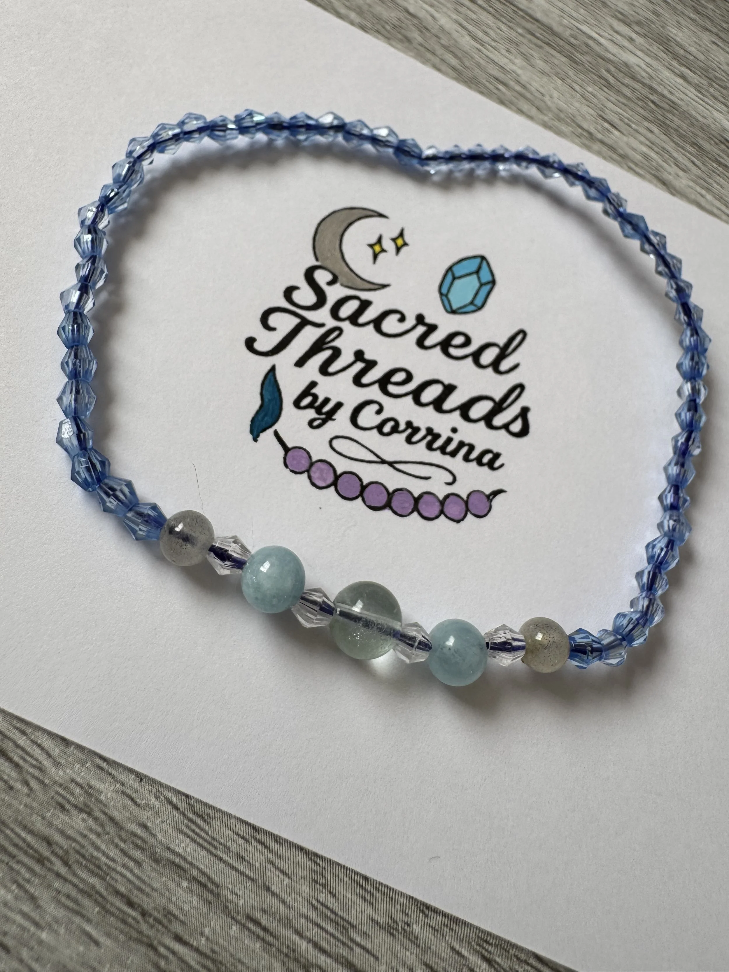 Blue Fluorite, Aquamarine & Labradorite Anklet