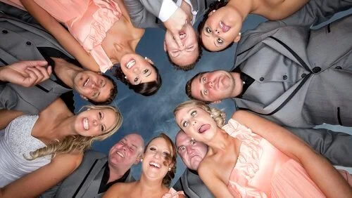 Fun wedding party group photograph