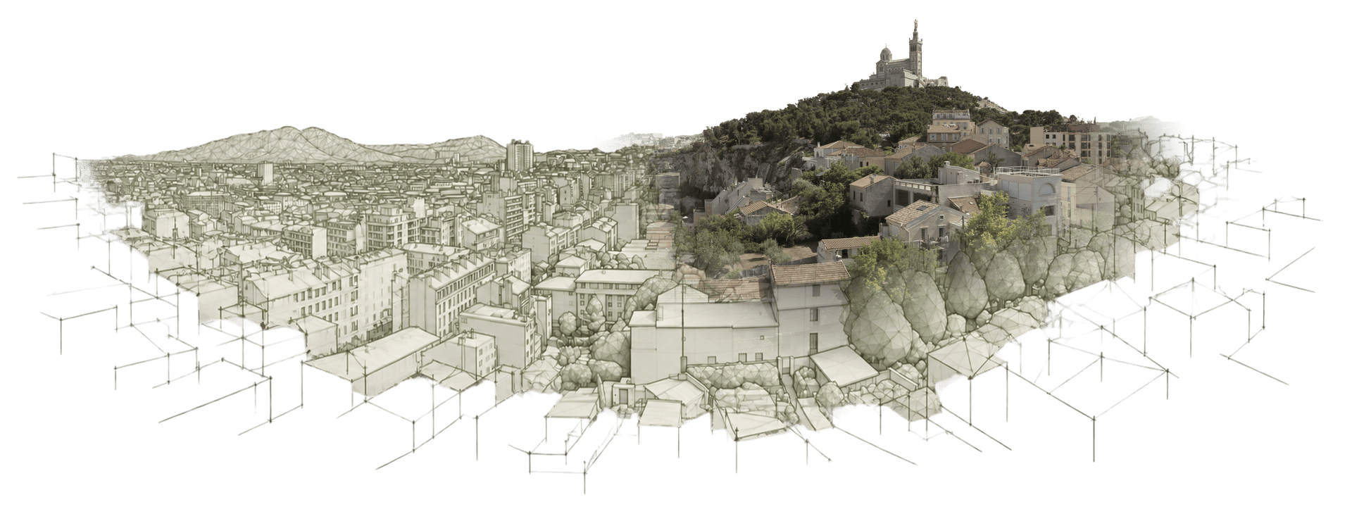 Marseille dessinée, avec Notre-Dame-de-la-Garde