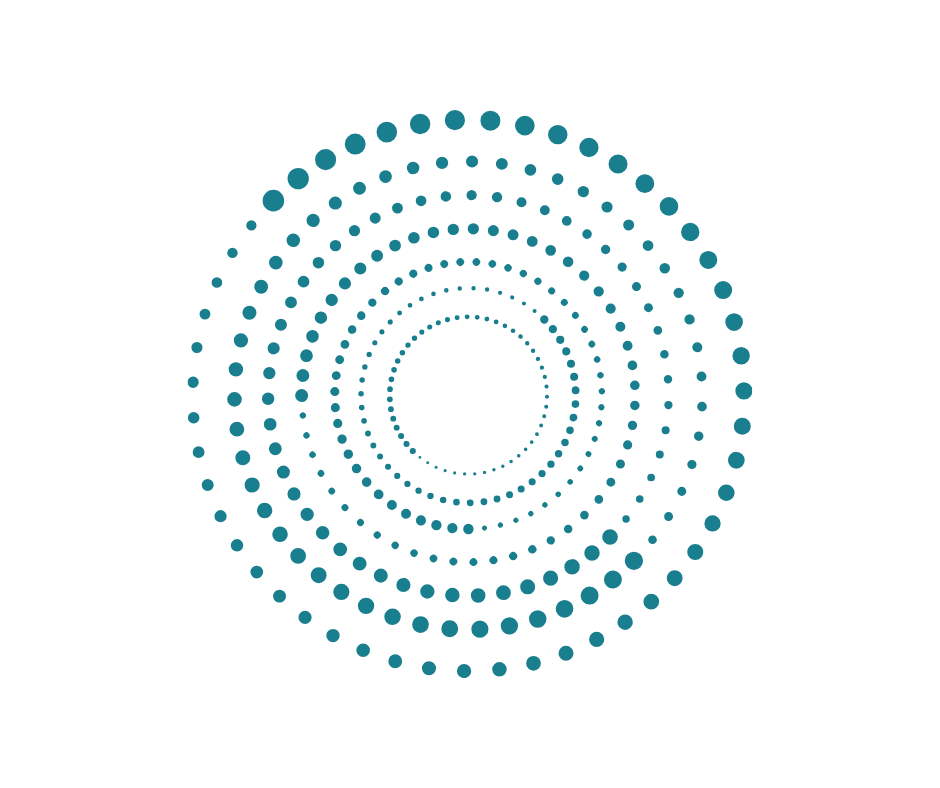 Mavi noktalarla oluşturulmuş, ortasında boşluklar bulunan halka şeklinde soyut geometrik desen.