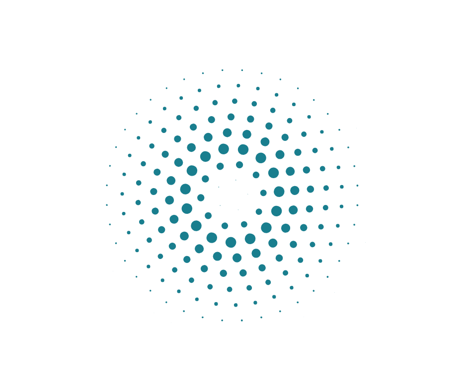 Merkezde boş alan ve çevresinde farklı boyutlarda mavi noktalarla oluşturulmuş dairesel desen.