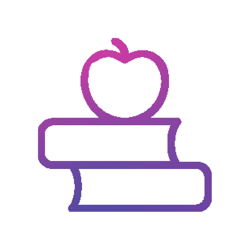 Outline of an apple sitting on two stacked books.