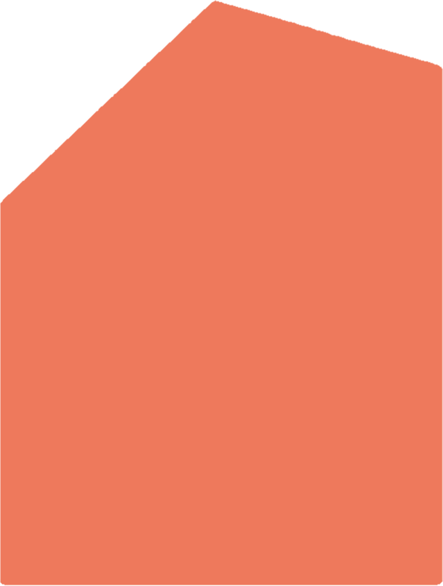 A large, orange-colored geometric shape, possibly a block or a piece of furniture, against a black background.