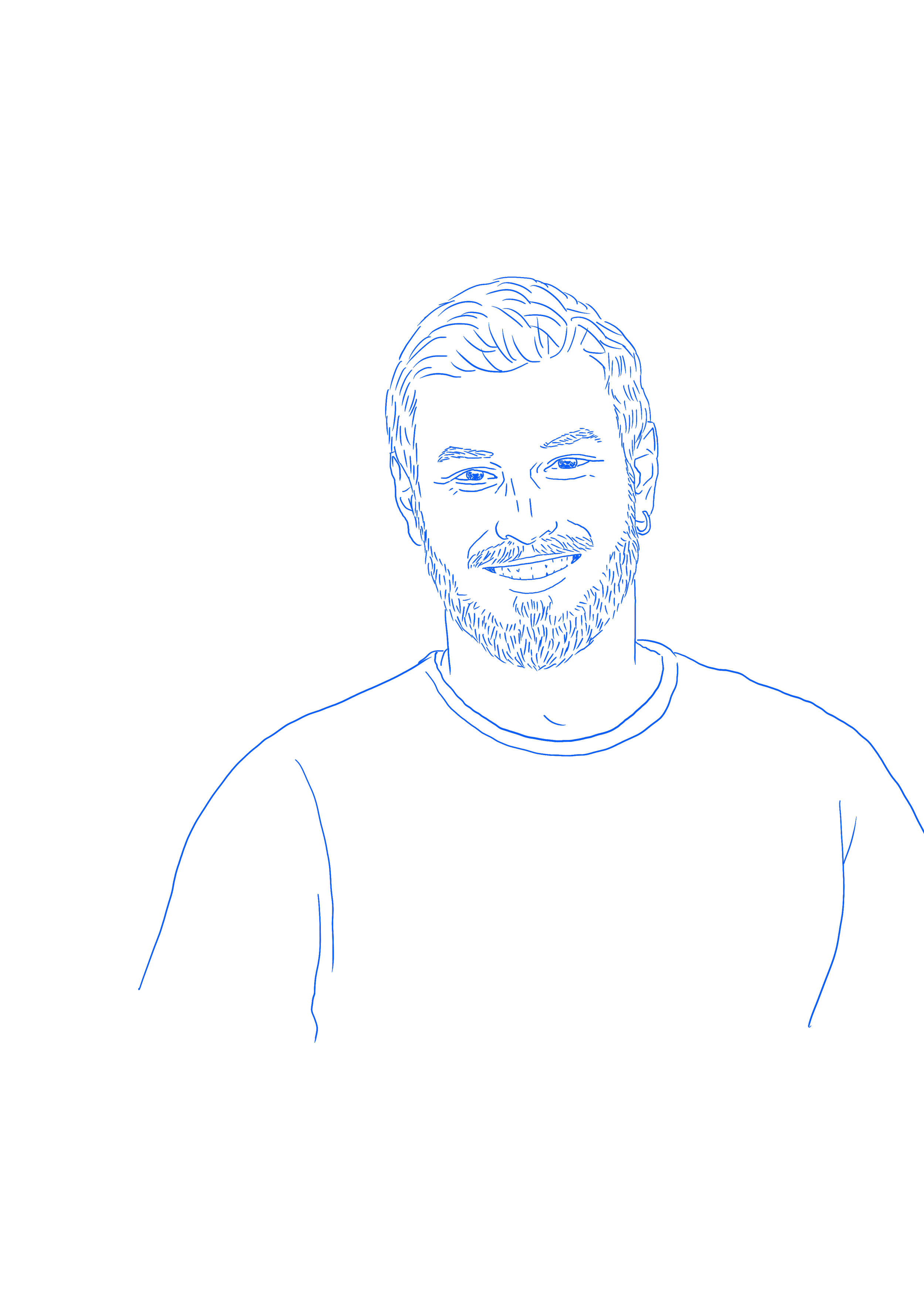Blaue Linienzeichnung als Porträt von Michel Grändorf, Architekt bei ebenda Architektur in Hamburg.