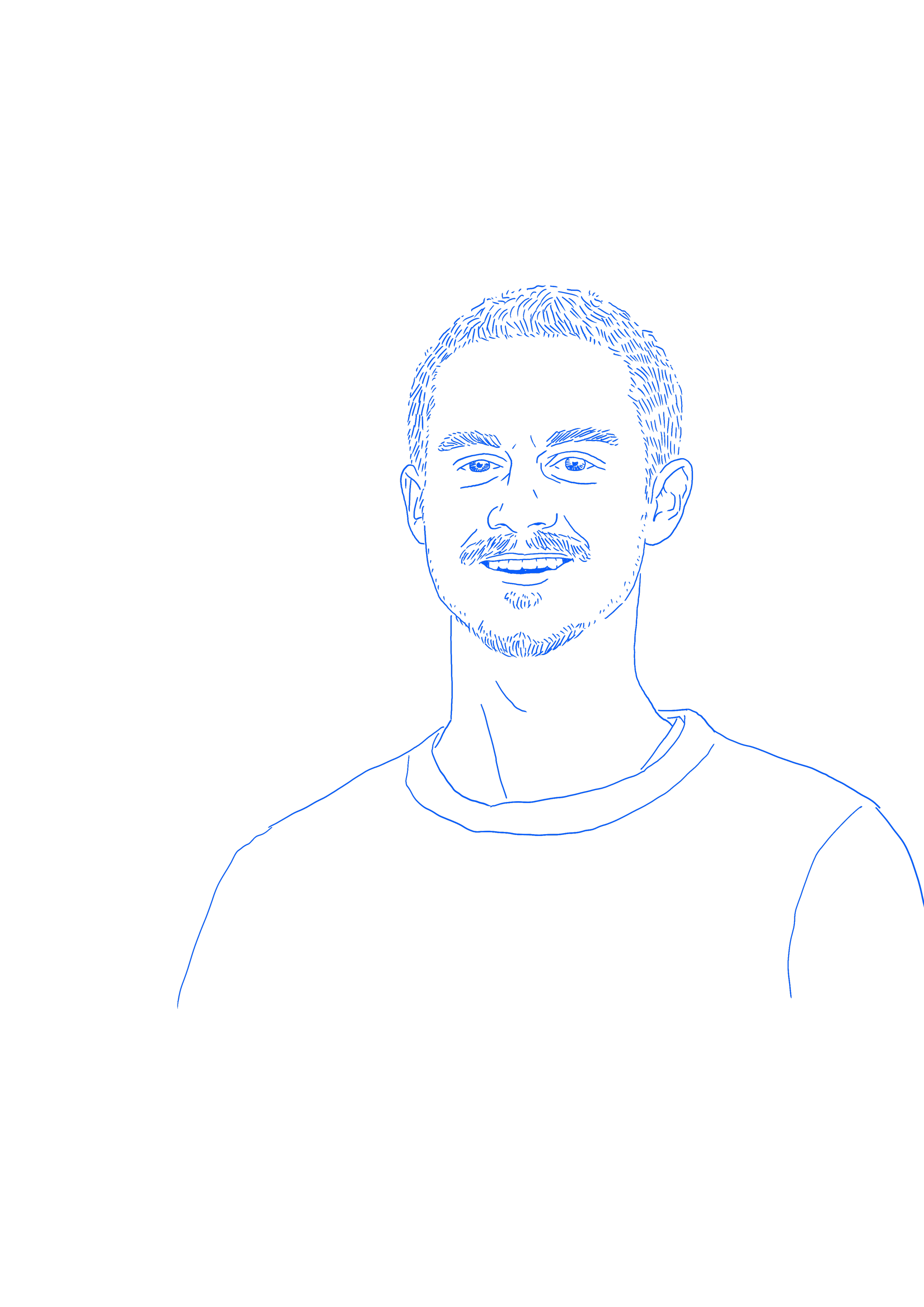 Blaue Linienzeichnung als Porträt von Jonathan Kreuter, Architekt bei ebenda Architektur in Hamburg.