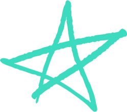 A teal-colored, hand-drawn star with five points and a loose, sketchy appearance.