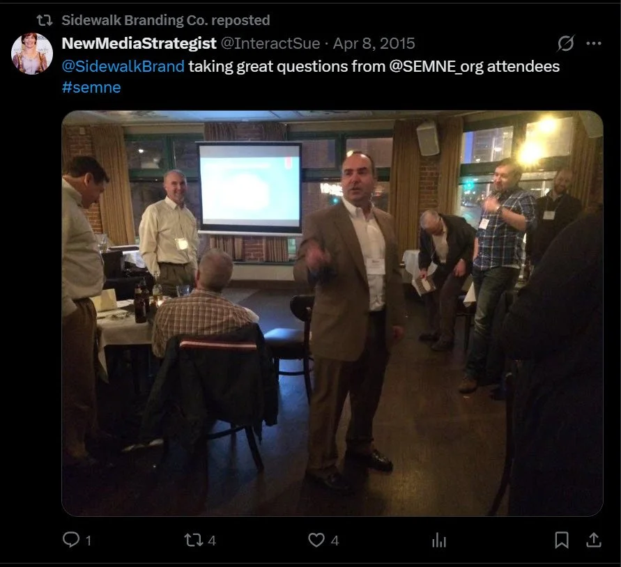 Chris Sheehy presenting an evening schema workshop to search industry colleagues at SEMNE in April 2015