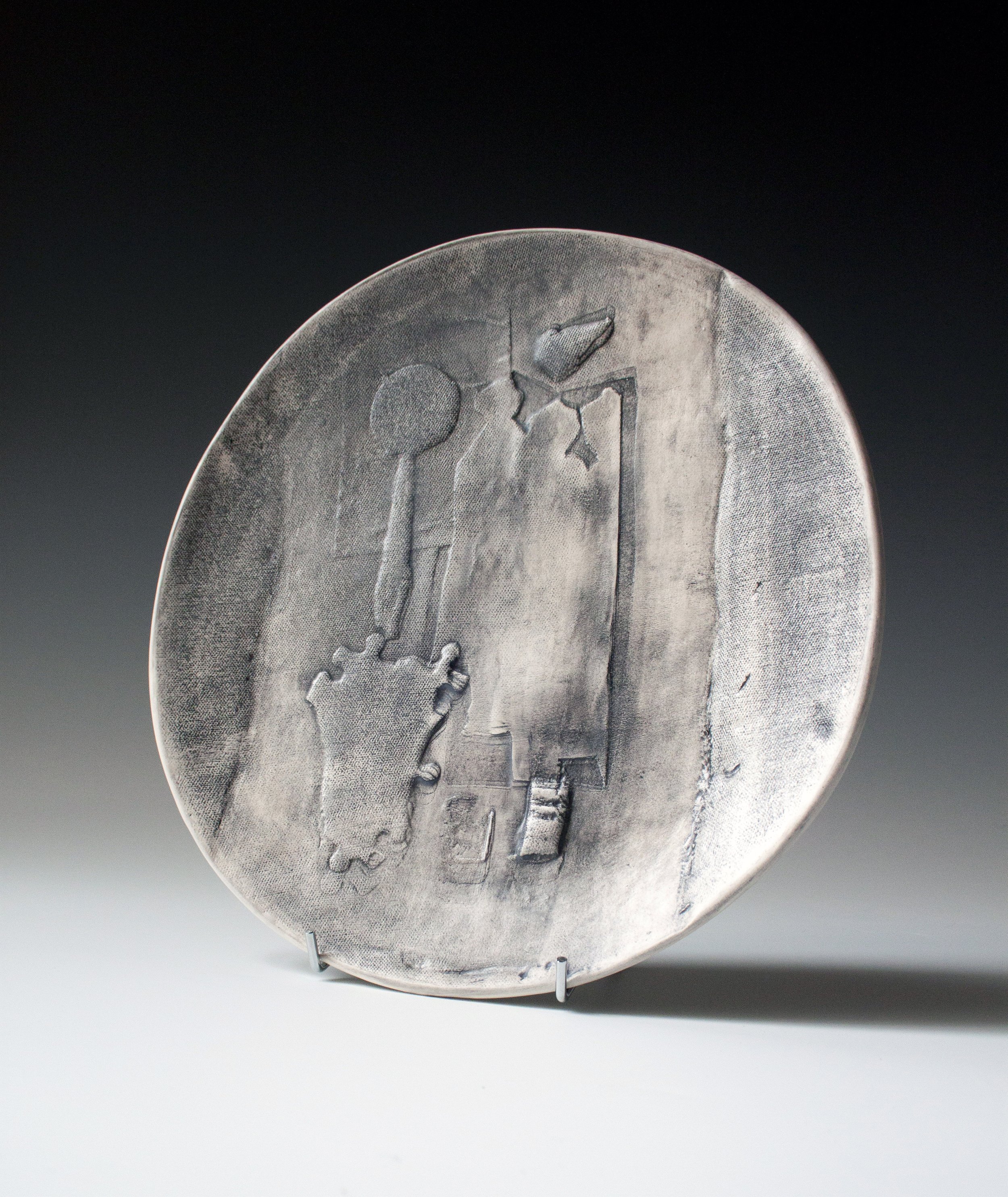 Collaged Surface Medium Ceramic Plate in Grey Jigsaw