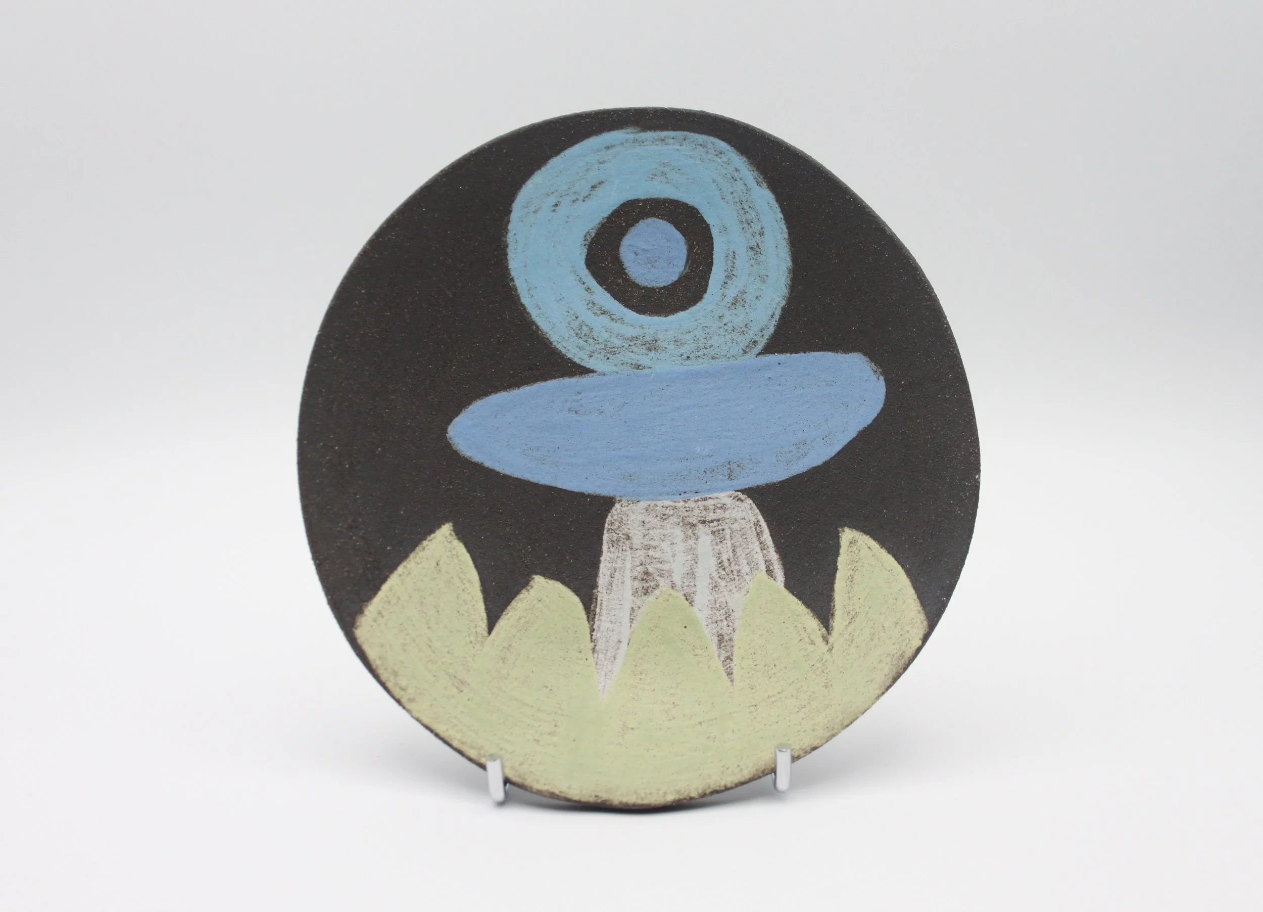 Blue and Green Decorative Small Dish, Black Clay and Underglaze