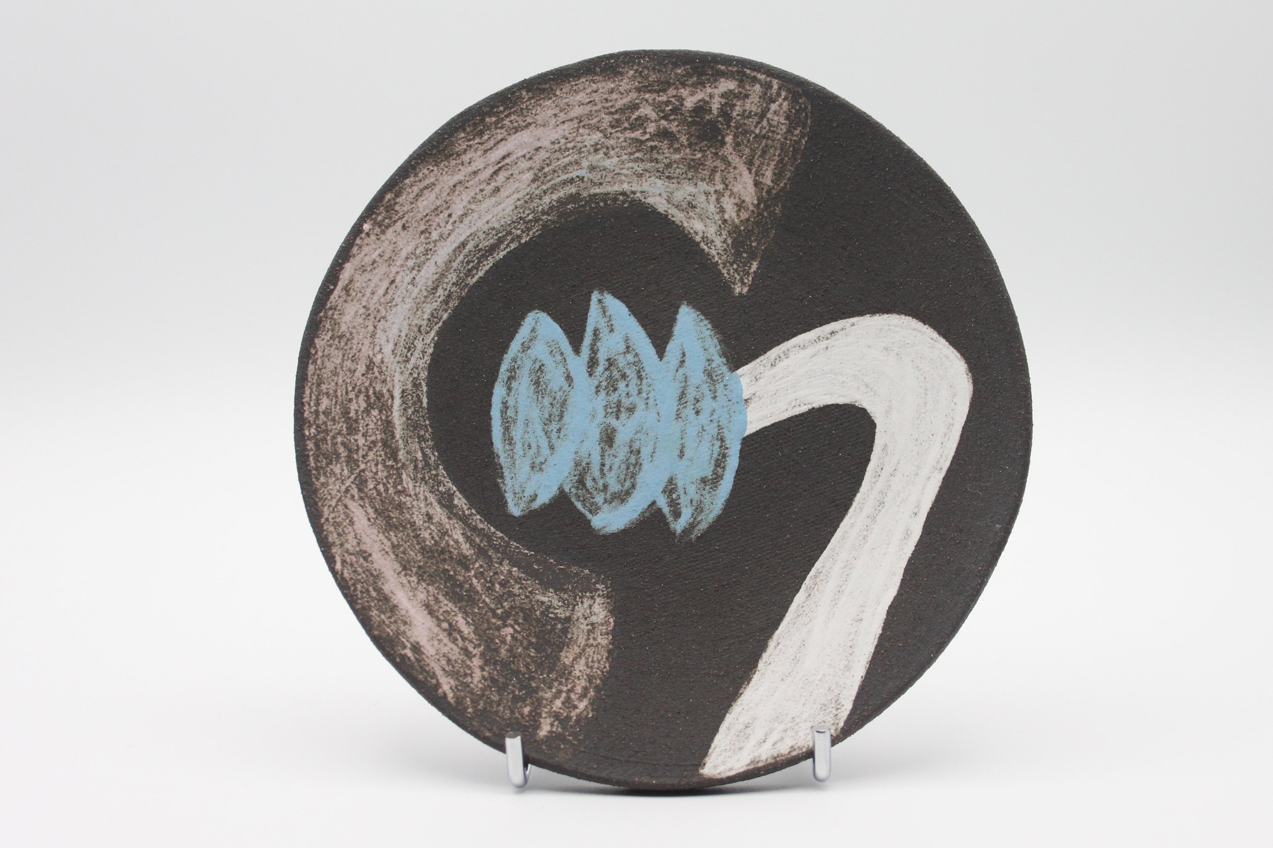 Multi Coloured Decorative Dish, Black Clay and Underglaze