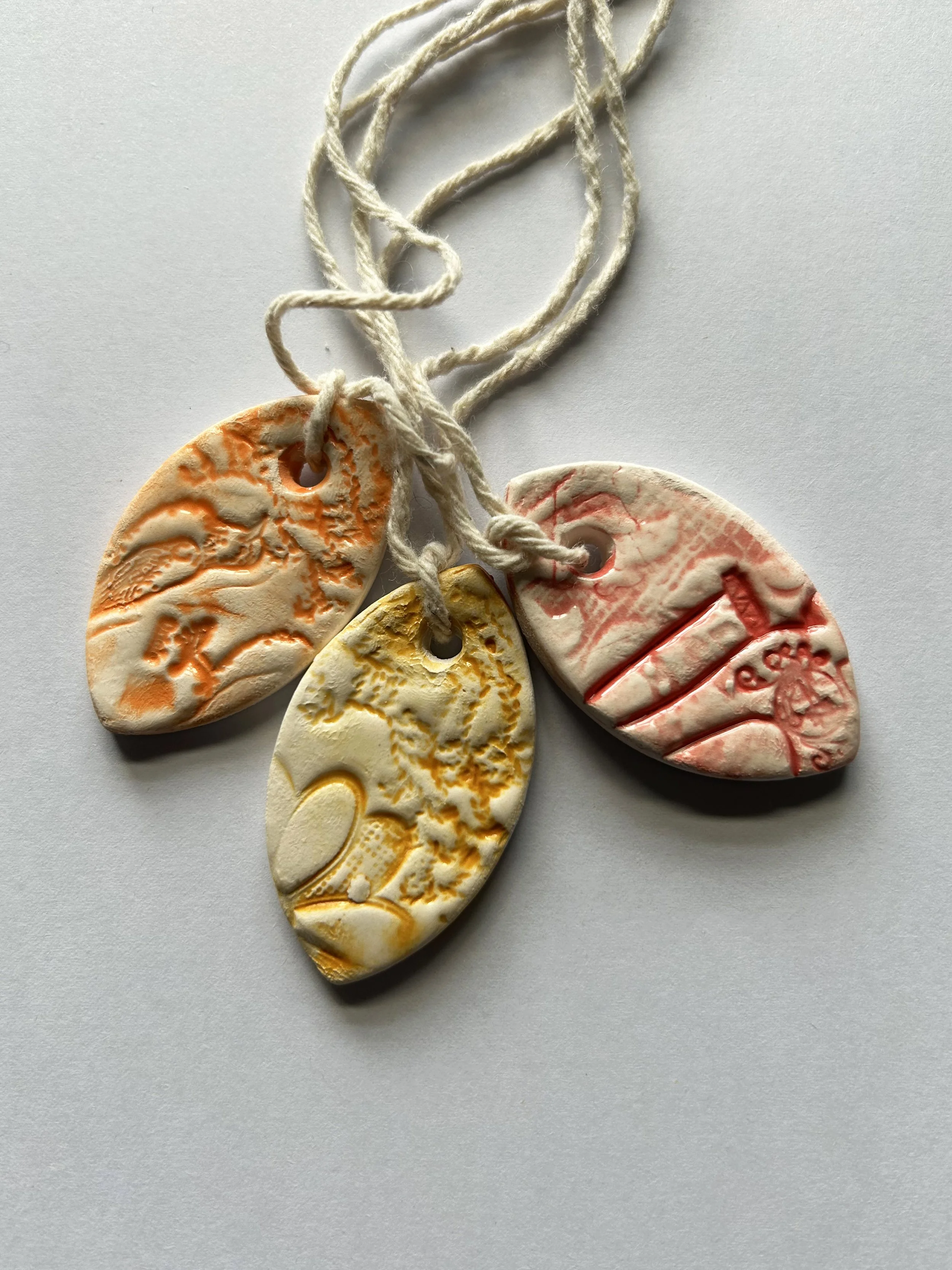 Ceramic Gift Tags Keepsakes Set of 3 Oval Yellow, Orange and Red