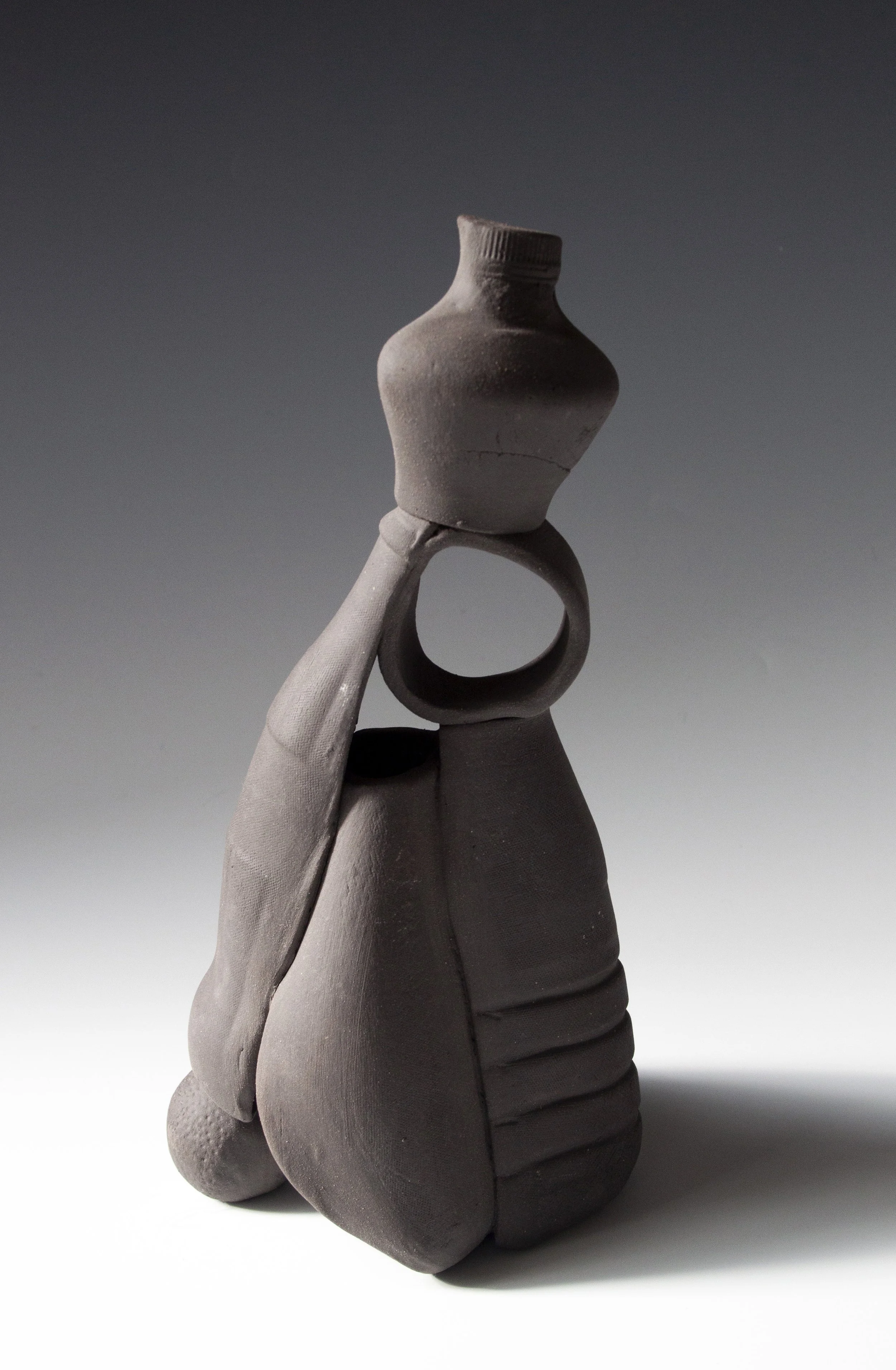 Bottle Figure Sculpture Black Clay