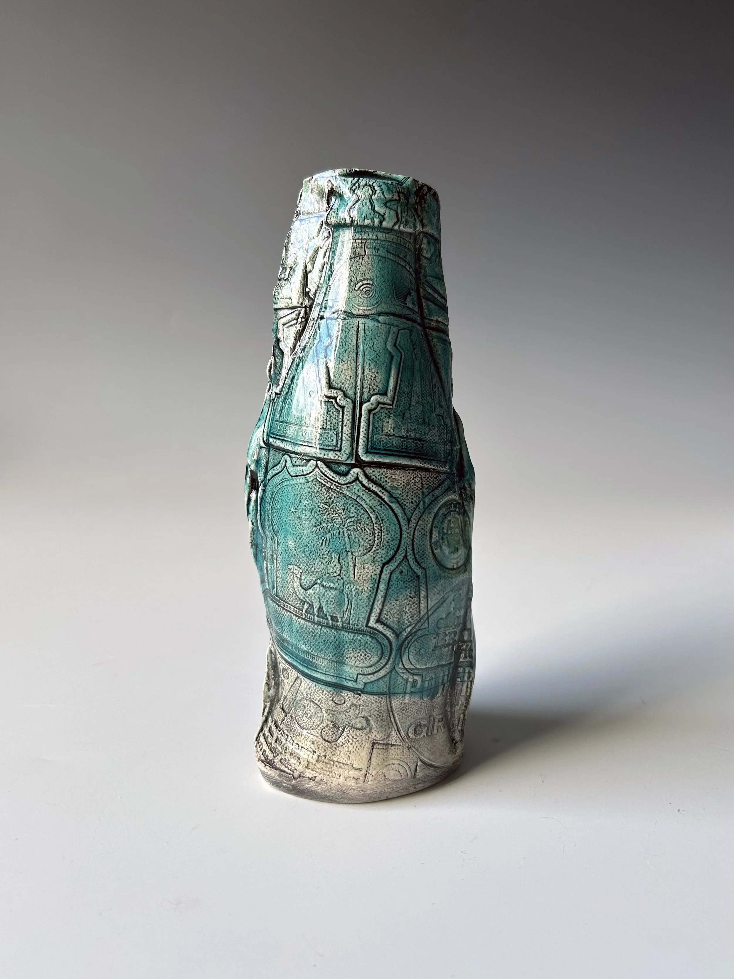 Textured Ceramic Sculptural Vessel Exploring Old Printing Plates