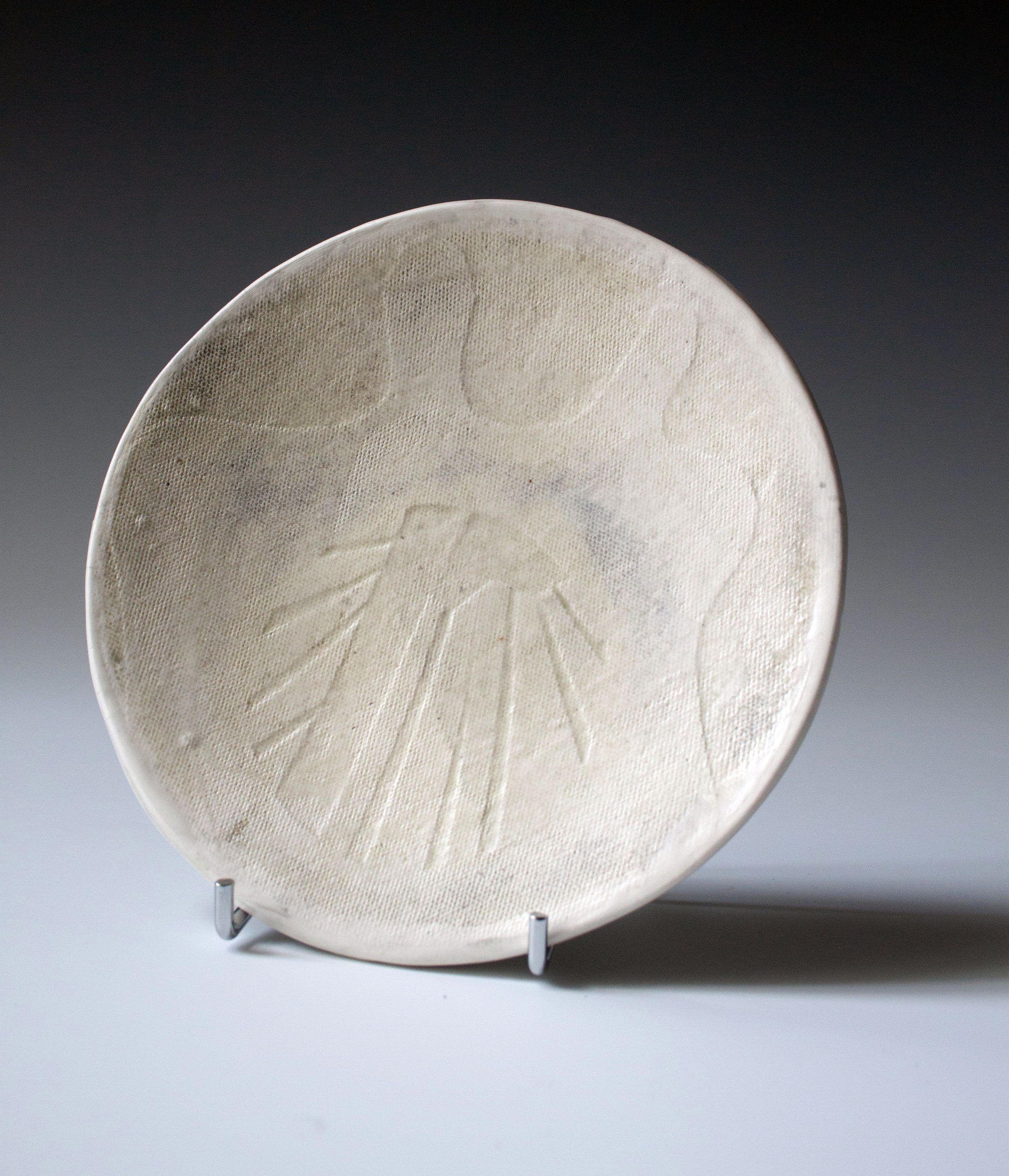 Collaged Surface Small Ceramic Plate in Pale Green