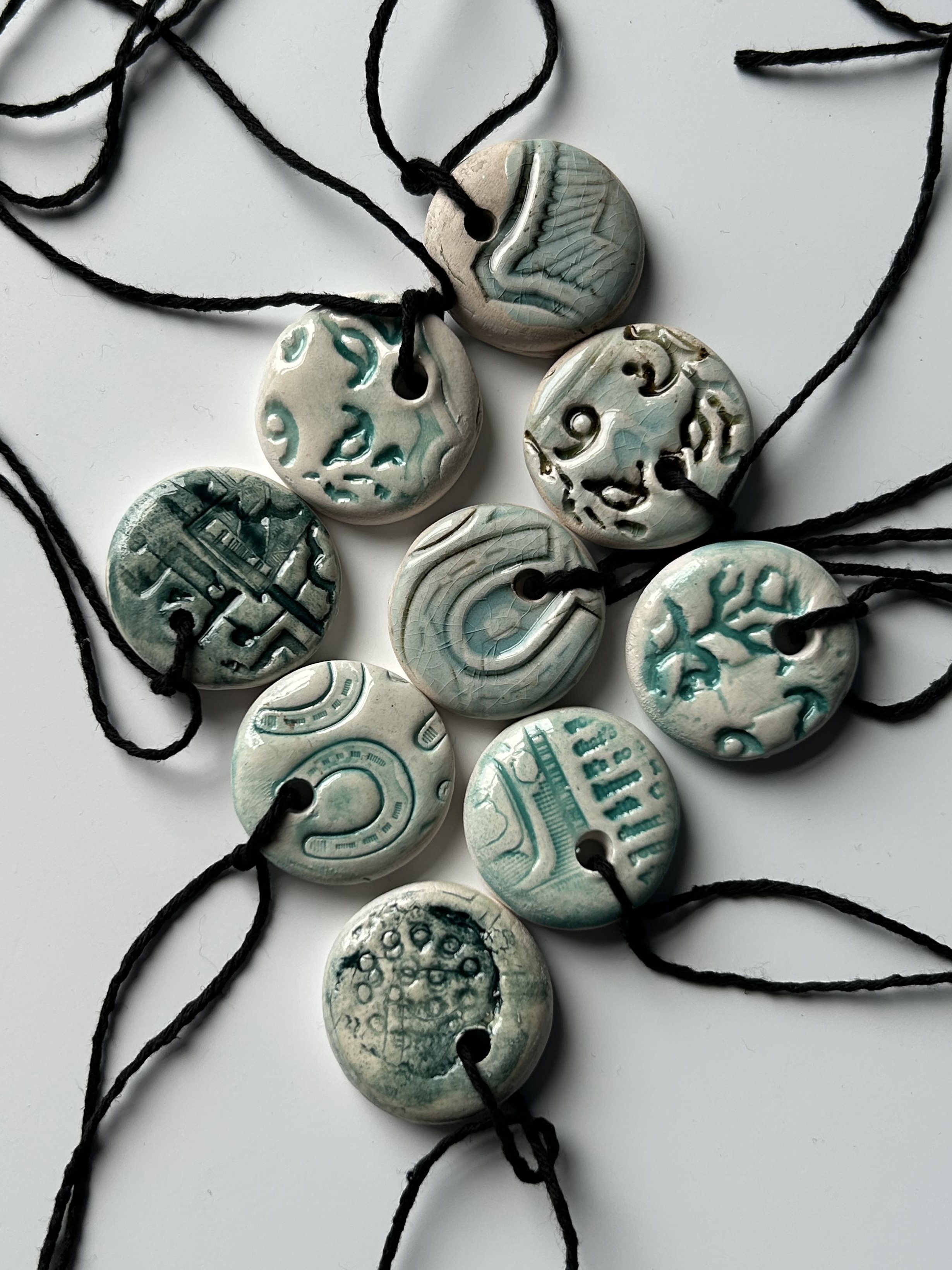 Ceramic Gift Tags Keepsakes Set of 9 Circles Turquoise