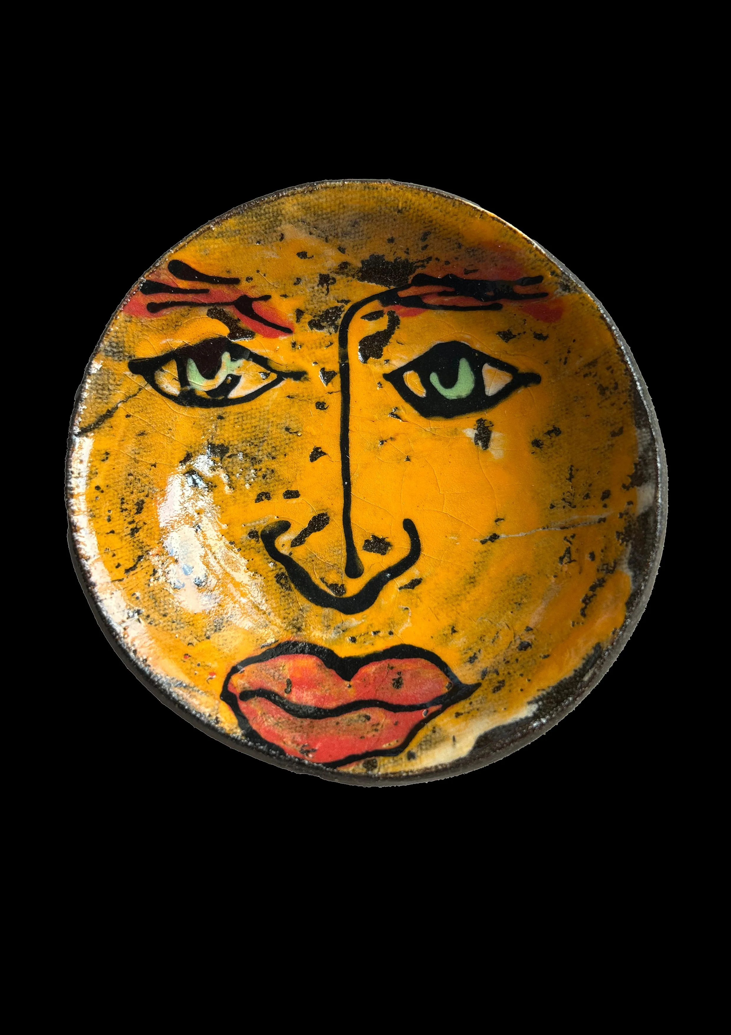 Small Portrait Dish: Orange on Black Clay