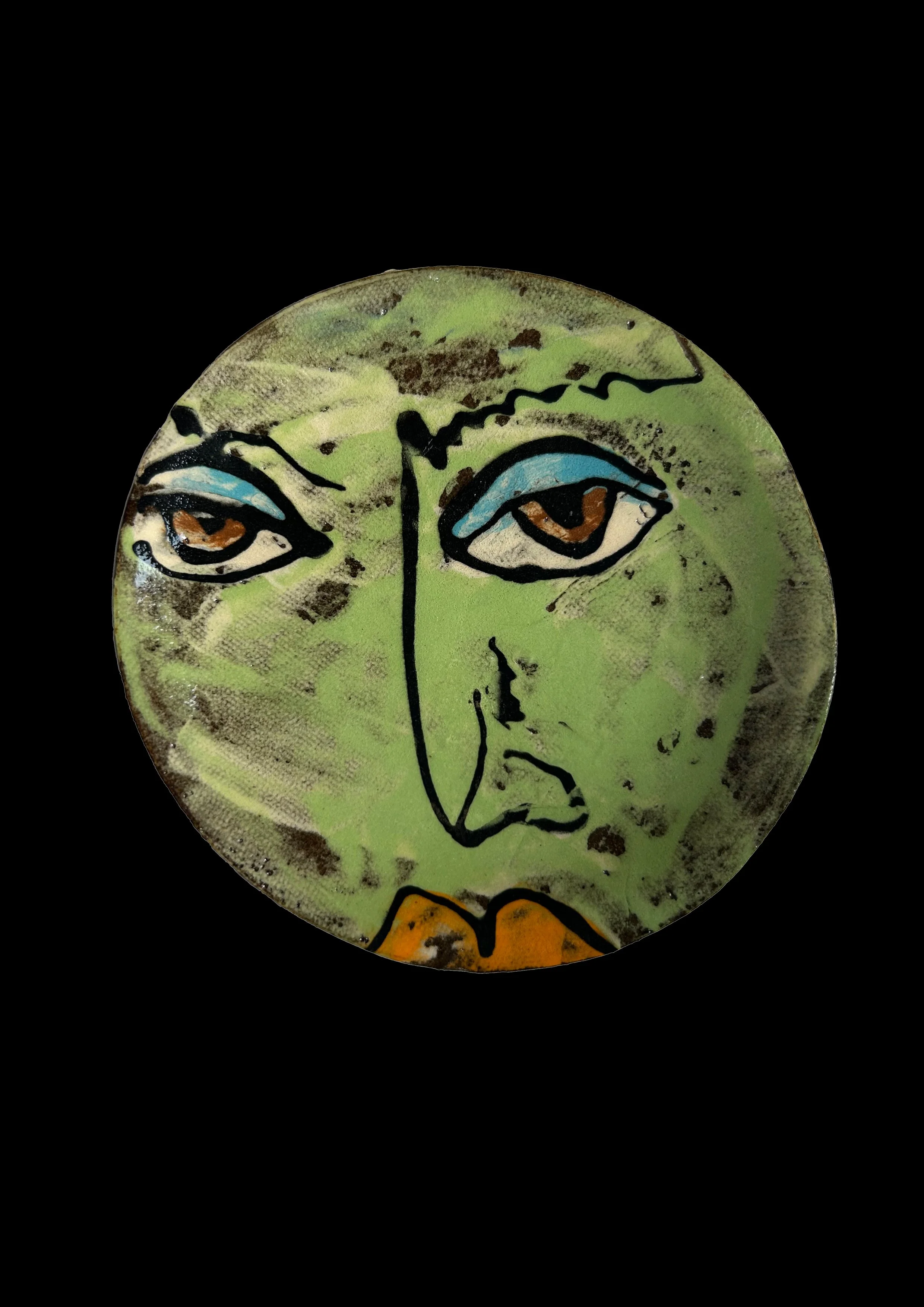 Small Portrait Dish Green on Black Clay