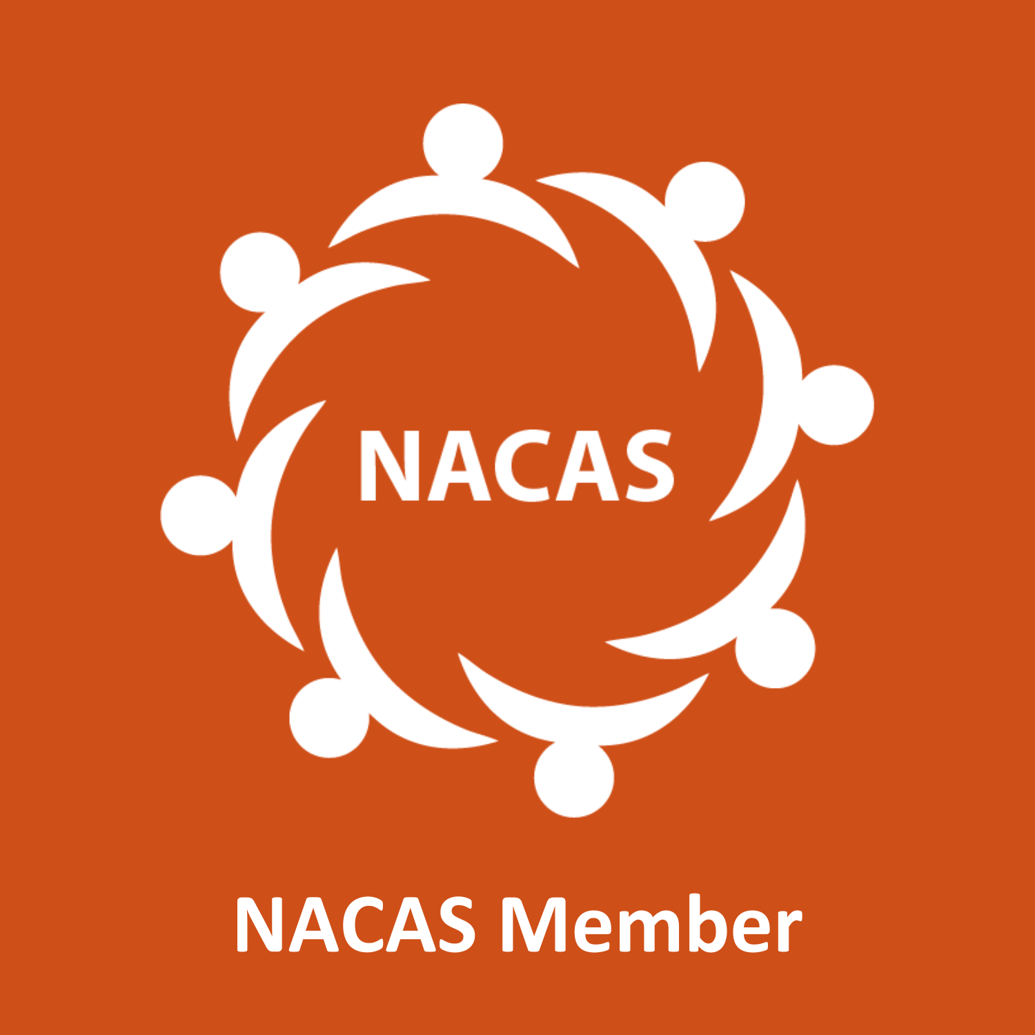 A logo of NACAS on a orange background