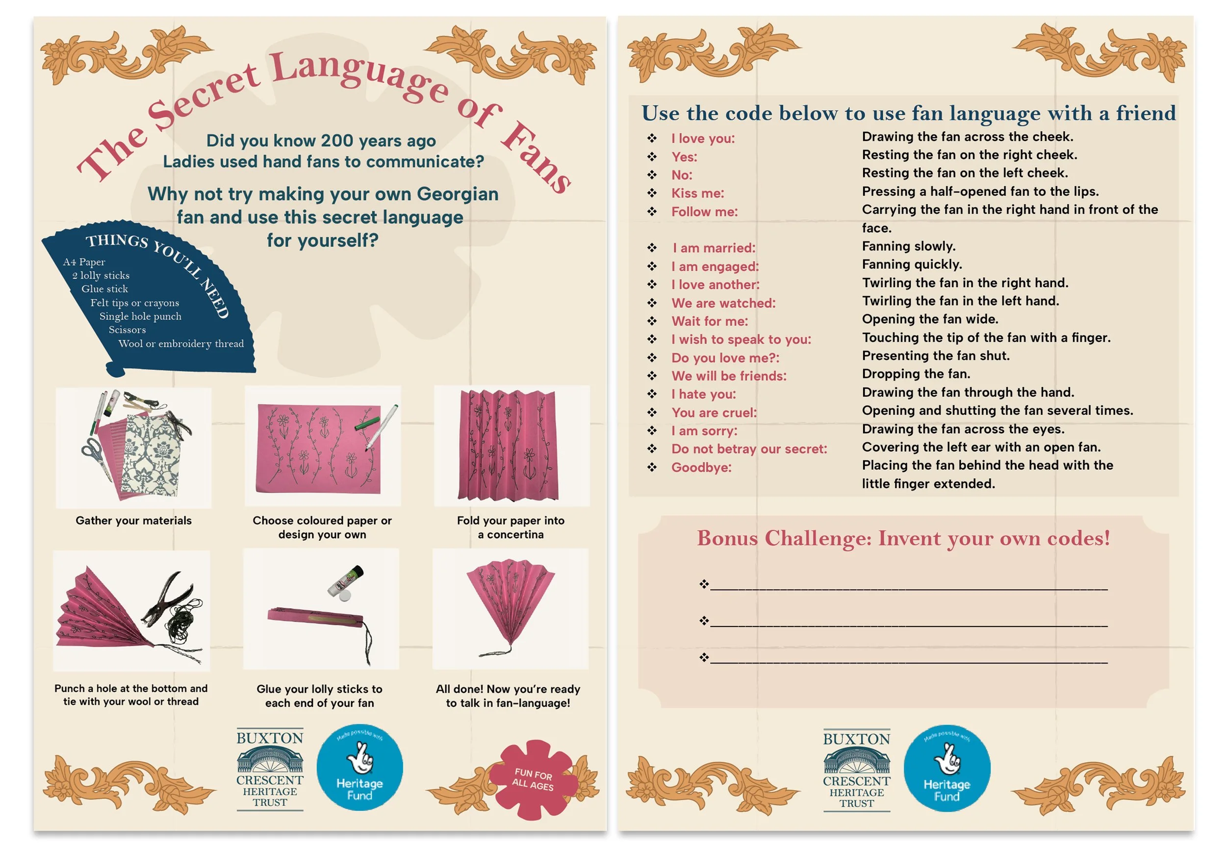 Secret Language of Fans Workskeet