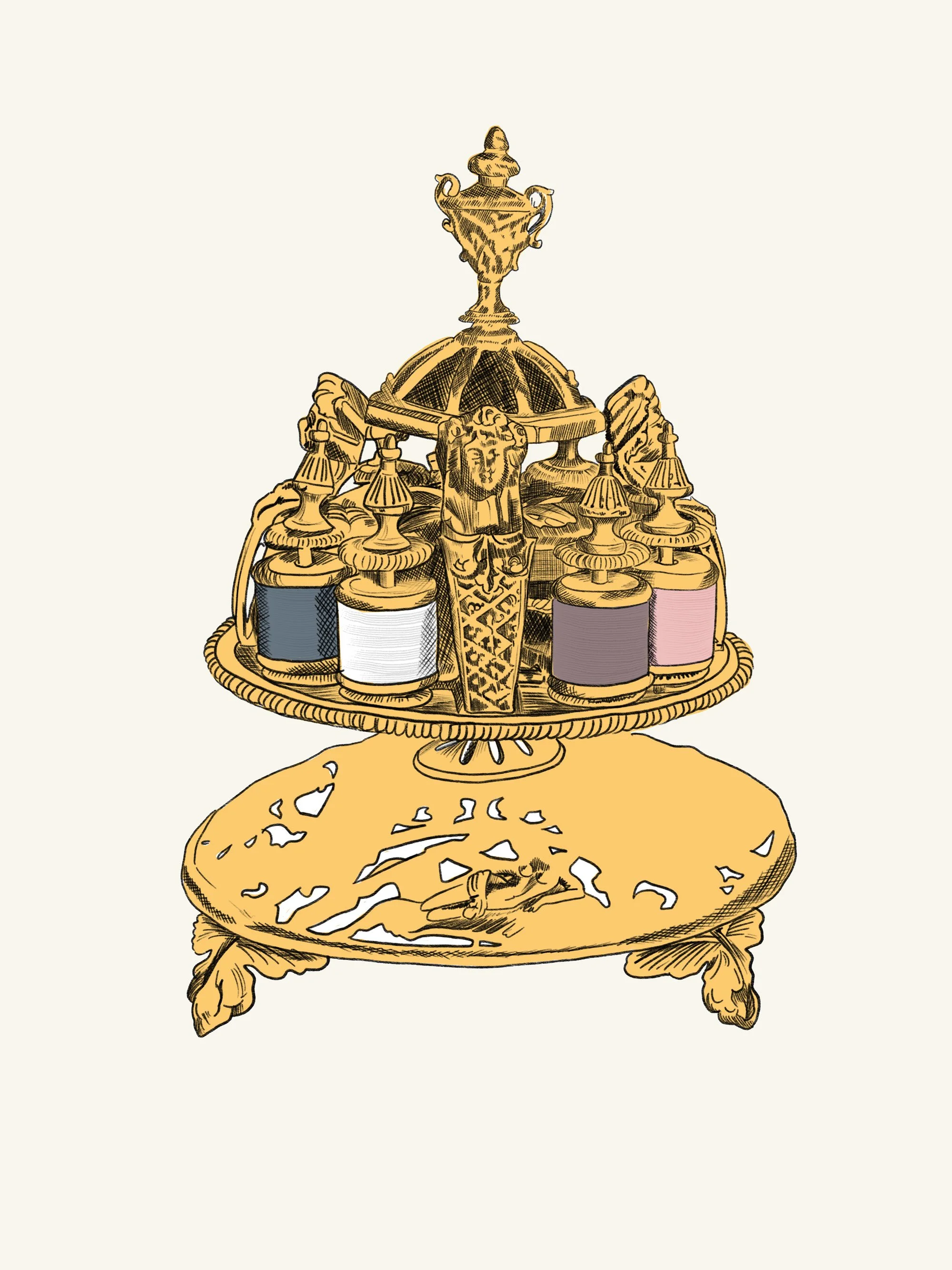 Artefacts - a victorian thread holder, gold in colour