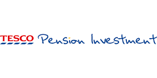 Logo of Tesco with the words 'Pension Investment' handwritten beside it.