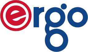 The logo of Ergo, featuring a red circle with a white lowercase e and the word 'ergo' in blue text.