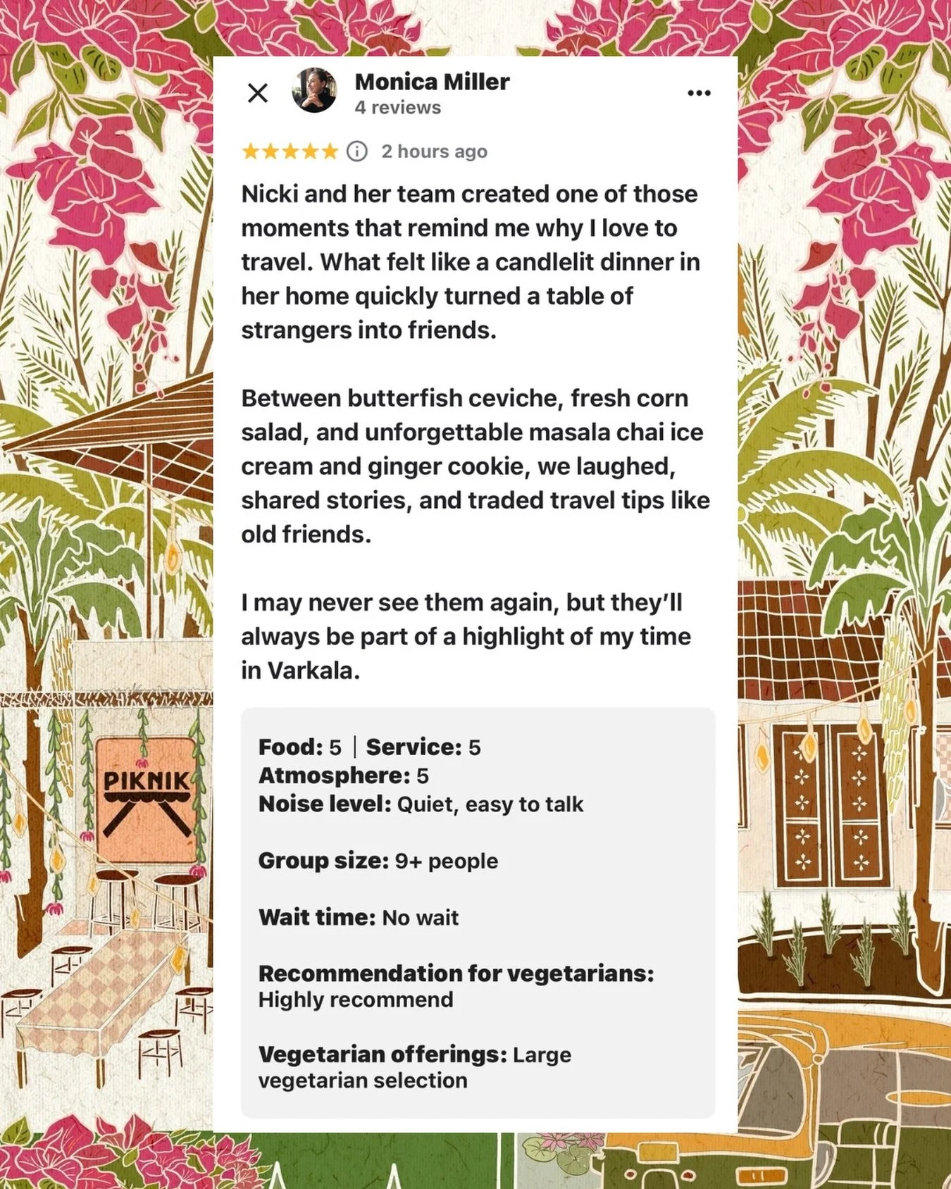 One of my favourite reviews ever! It&rsquo;s of course beautiful to get recognition for the delicious food and the special atmosphere that we create here at Pikniktable but more than that we are connecting people. To be recognised as a highlight of s