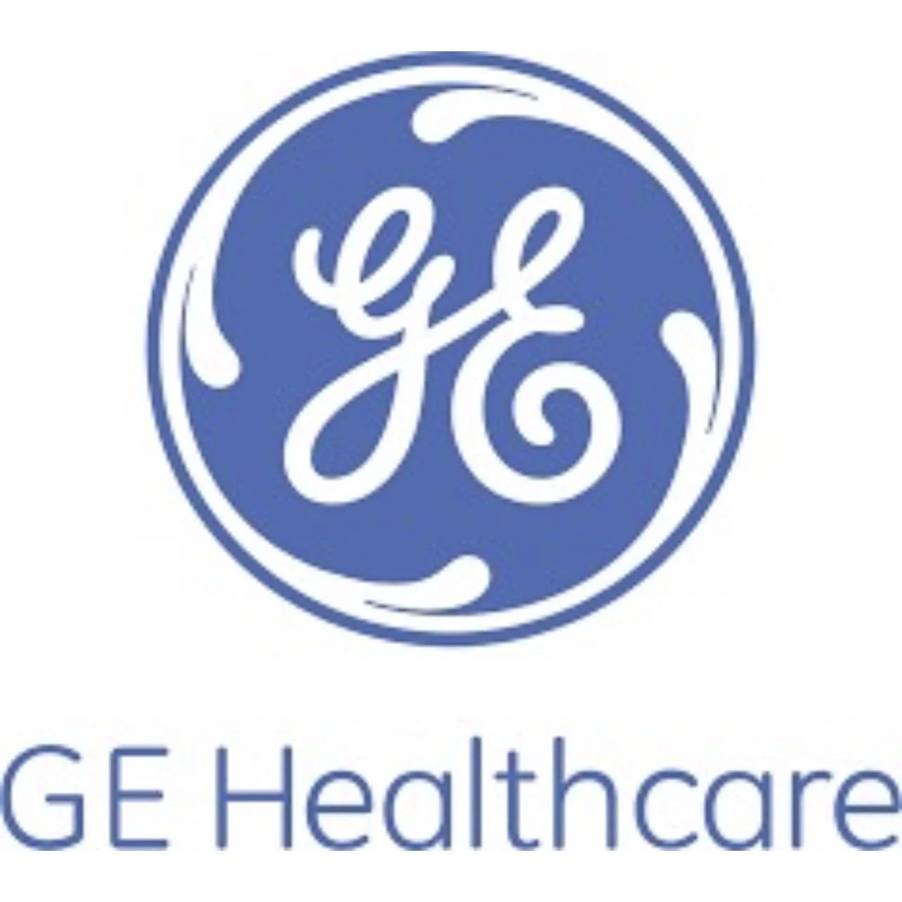 GE Healthcare logo featuring a stylized blue circle with white intertwined letters 'GE' in the center, and the text 'GE Healthcare' below.