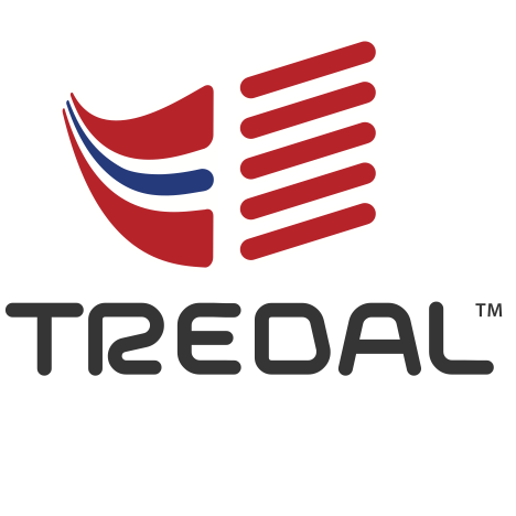 Tredal logo with a stylized shield and striped red, white, and blue design