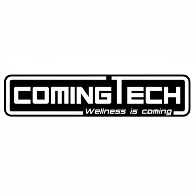 Black and white logo with the text 'COMING TECH' and the tagline 'Wellness is coming'