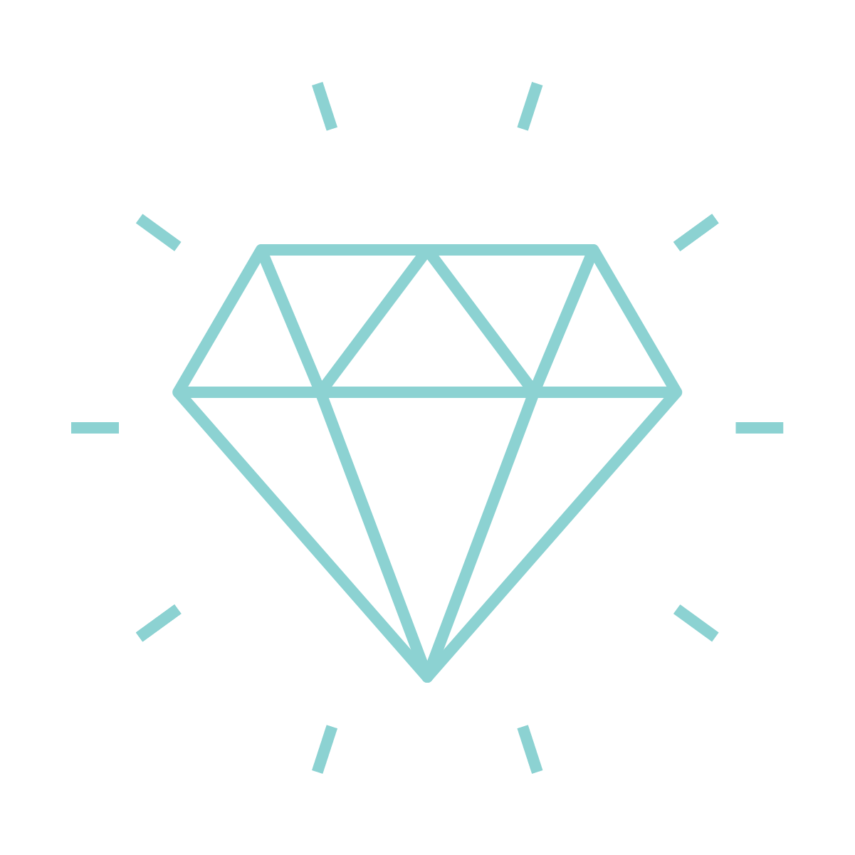 Light blue diamond outline with a dashed circle around it on black background.