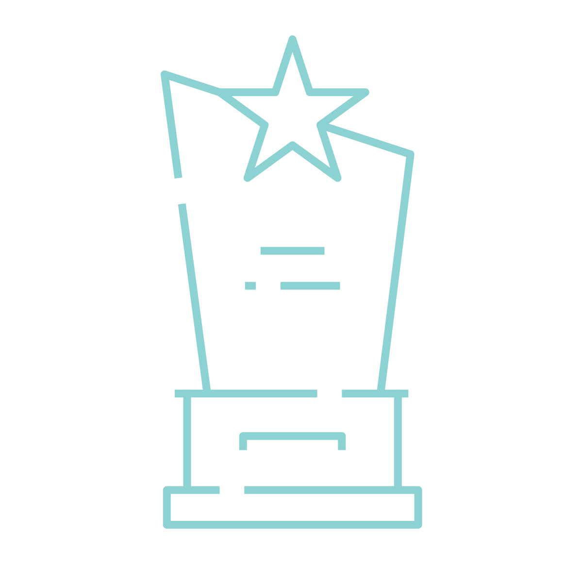 Light blue neon line drawing of a trophy with a star on top.
