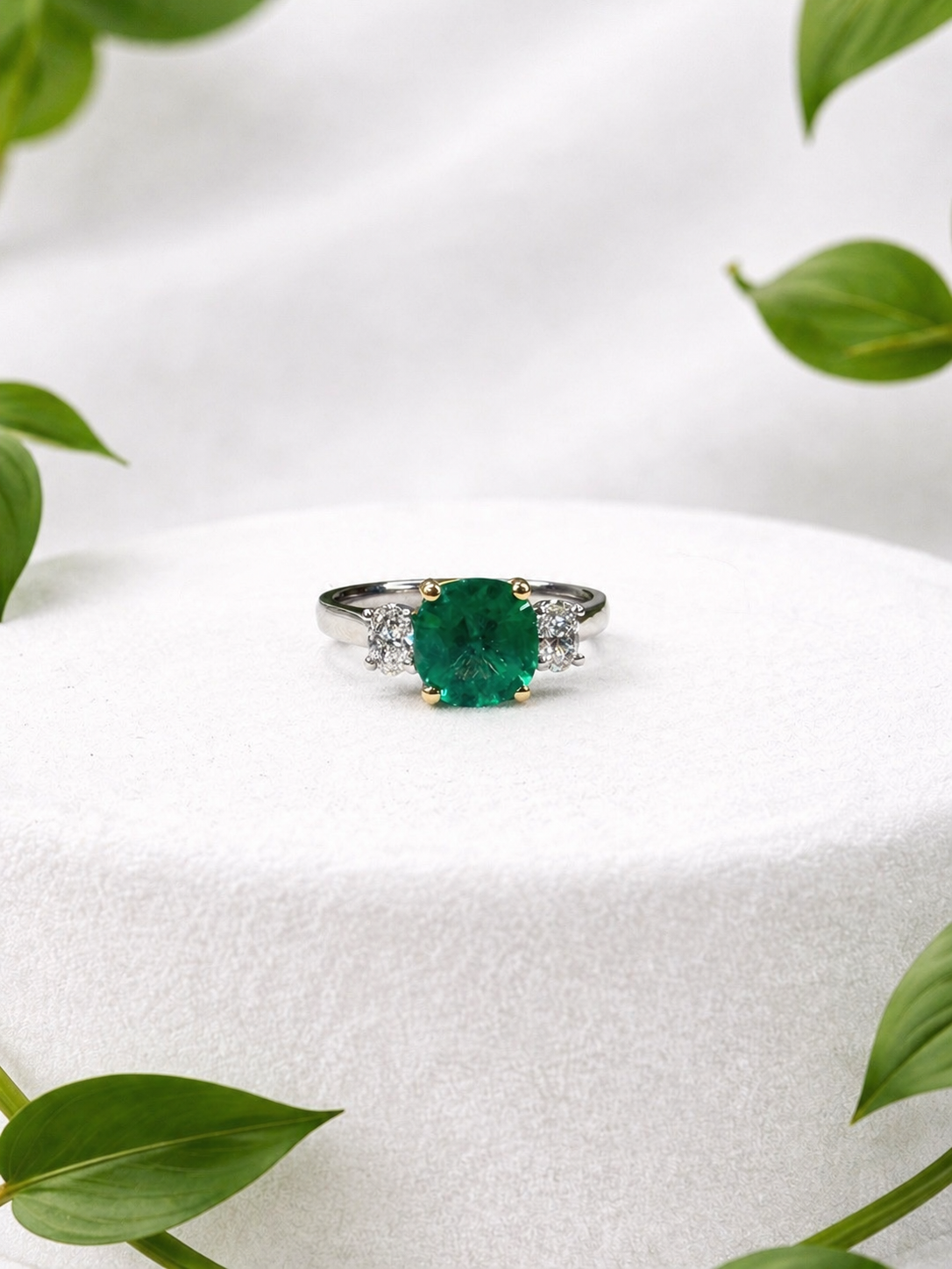Emerald and Diamond Trilogy Ring