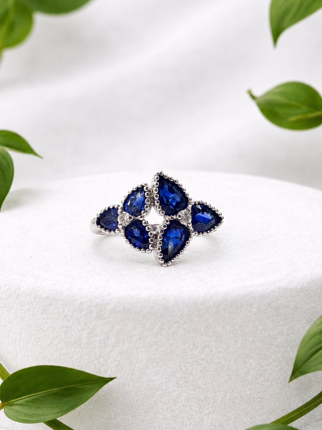 Sapphire and Diamond Floral Ring